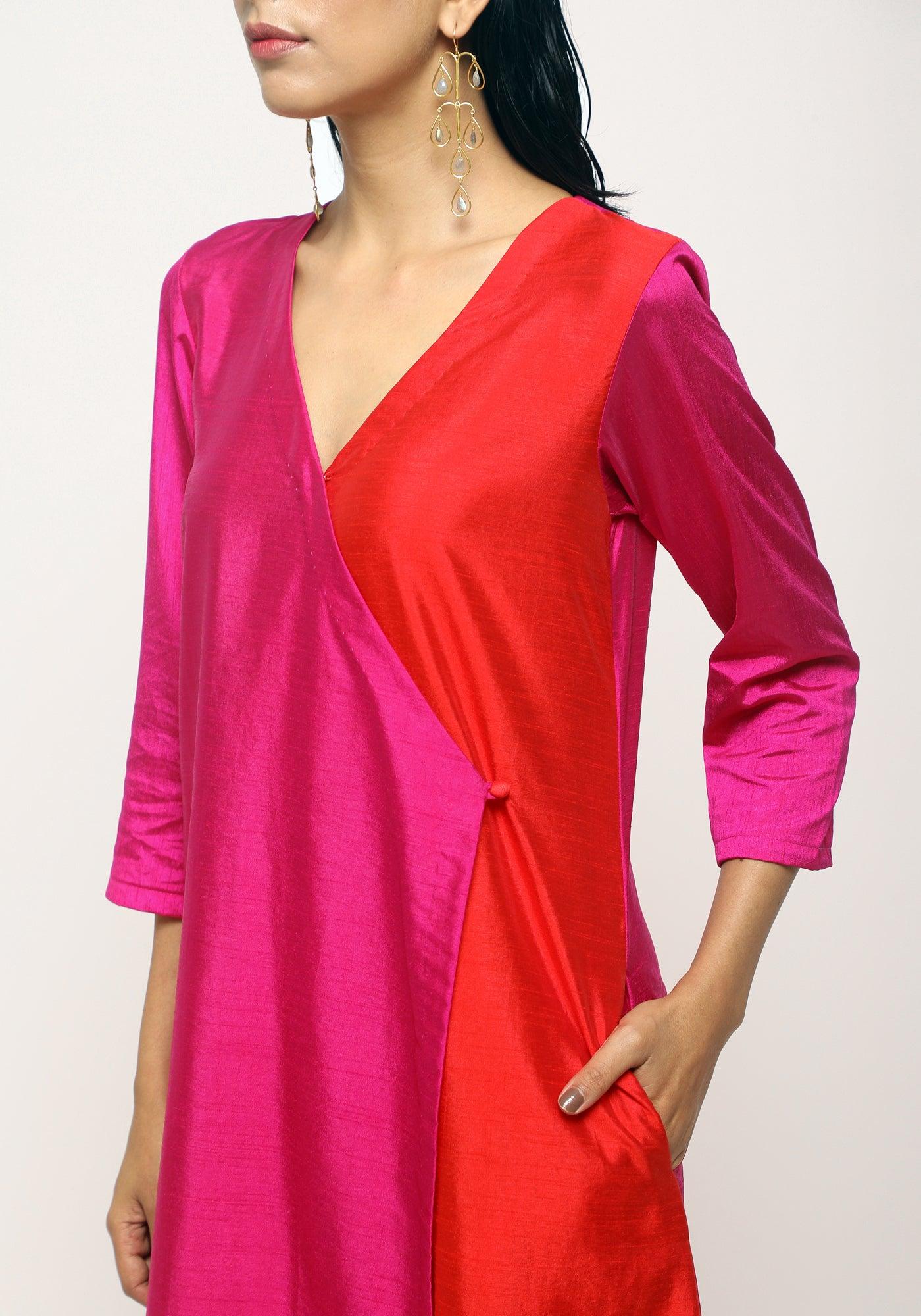 trueBrowns Pink Contrast Overlap Dress