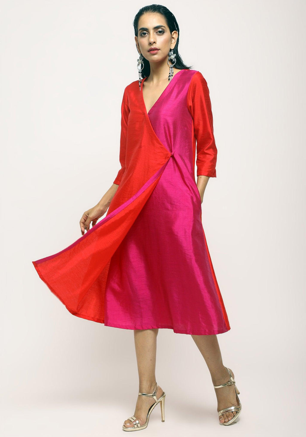 trueBrowns Orange Contrast Overlap Dress