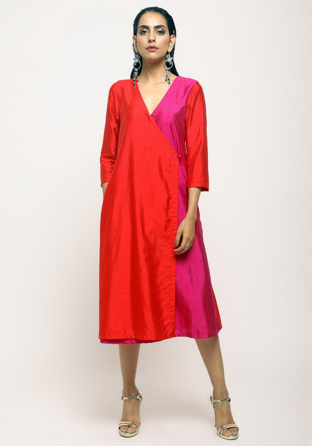 trueBrowns Orange Contrast Overlap Dress