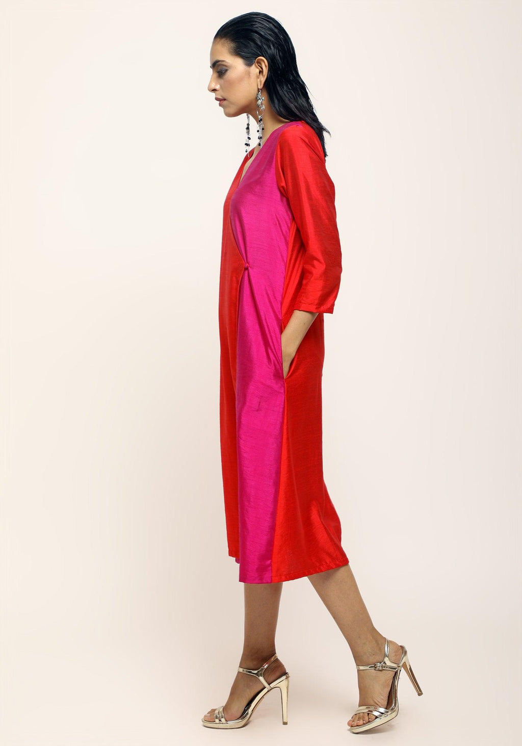 trueBrowns Orange Contrast Overlap Dress