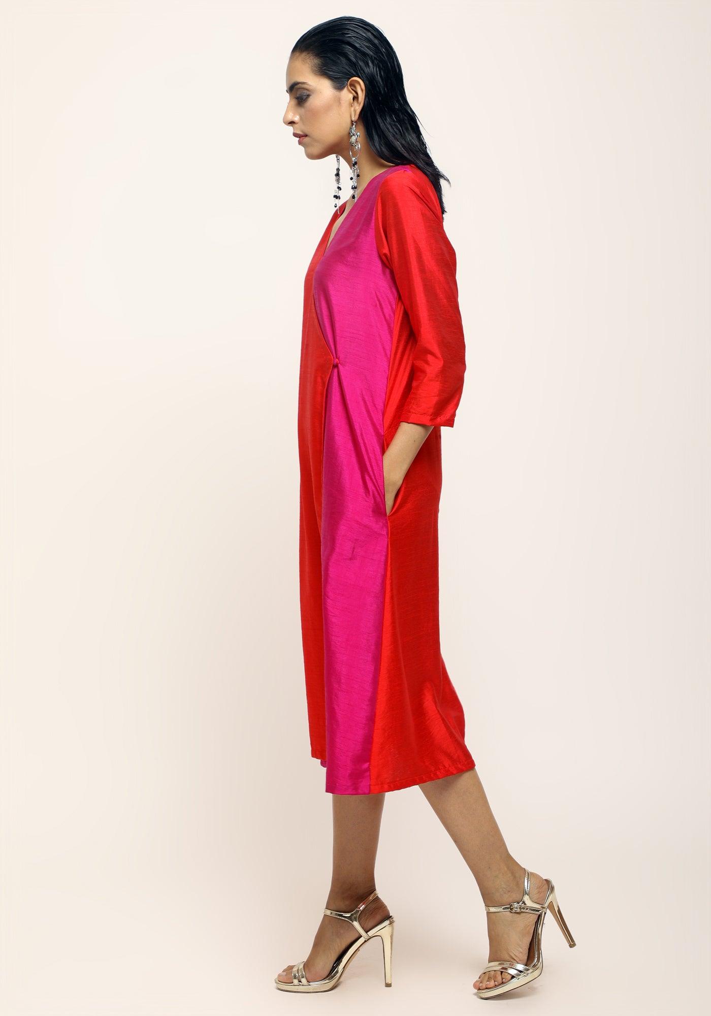 trueBrowns Orange Contrast Overlap Dress