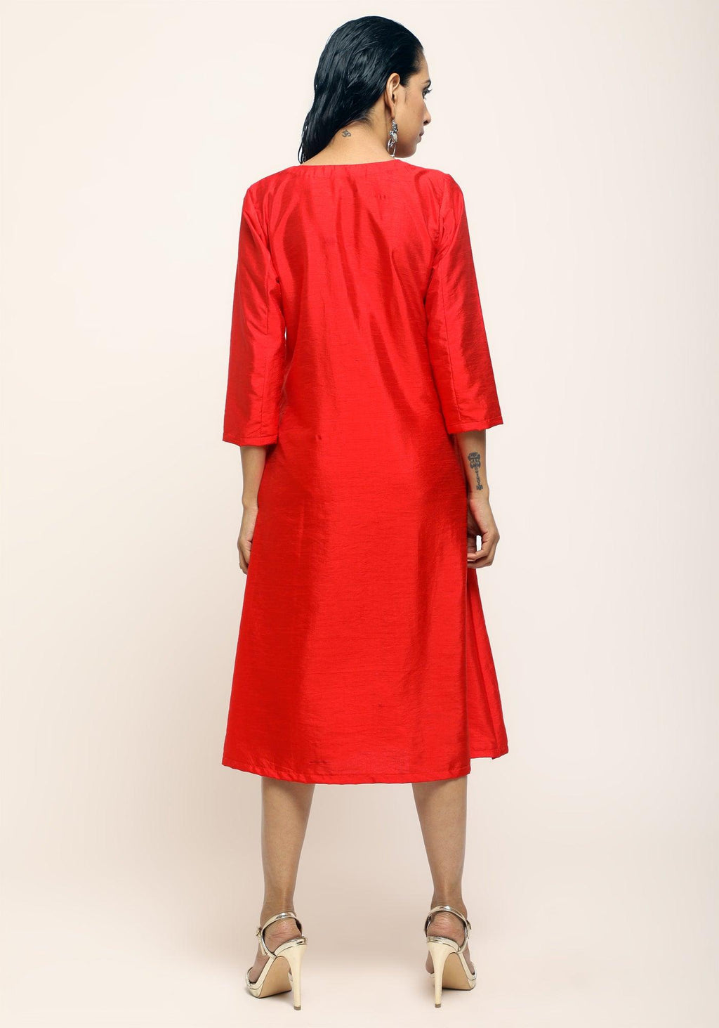 trueBrowns Orange Contrast Overlap Dress