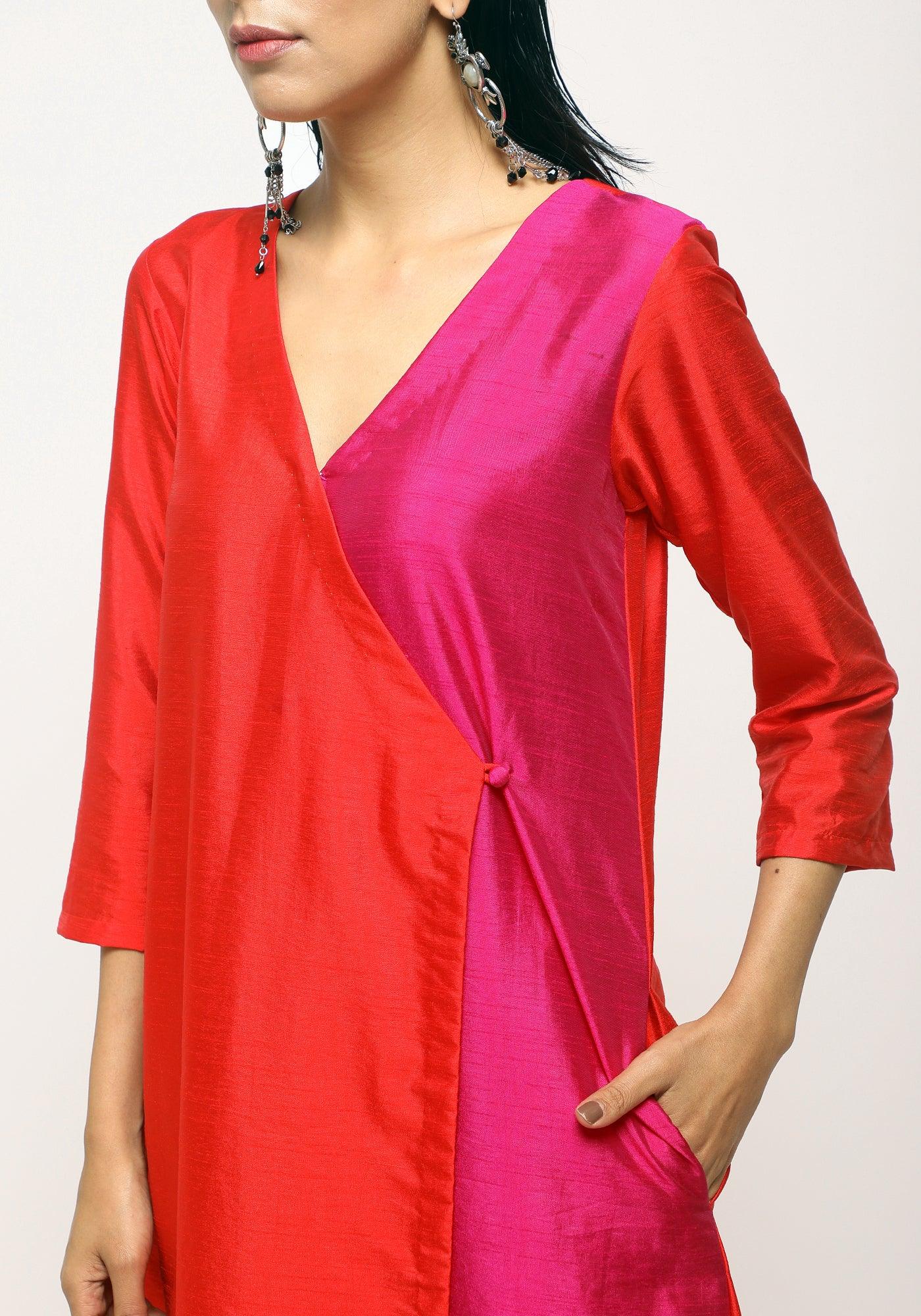 trueBrowns Orange Contrast Overlap Dress