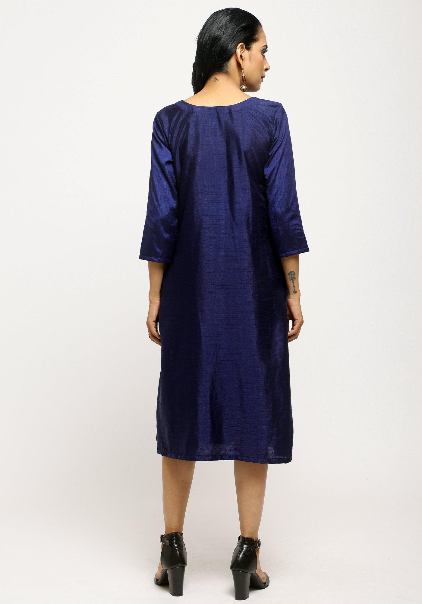 trueBrowns Blue Contrast Overlap Dress