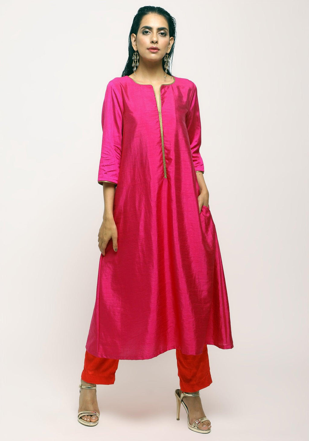 trueBrowns Pink Laced Kurta Set