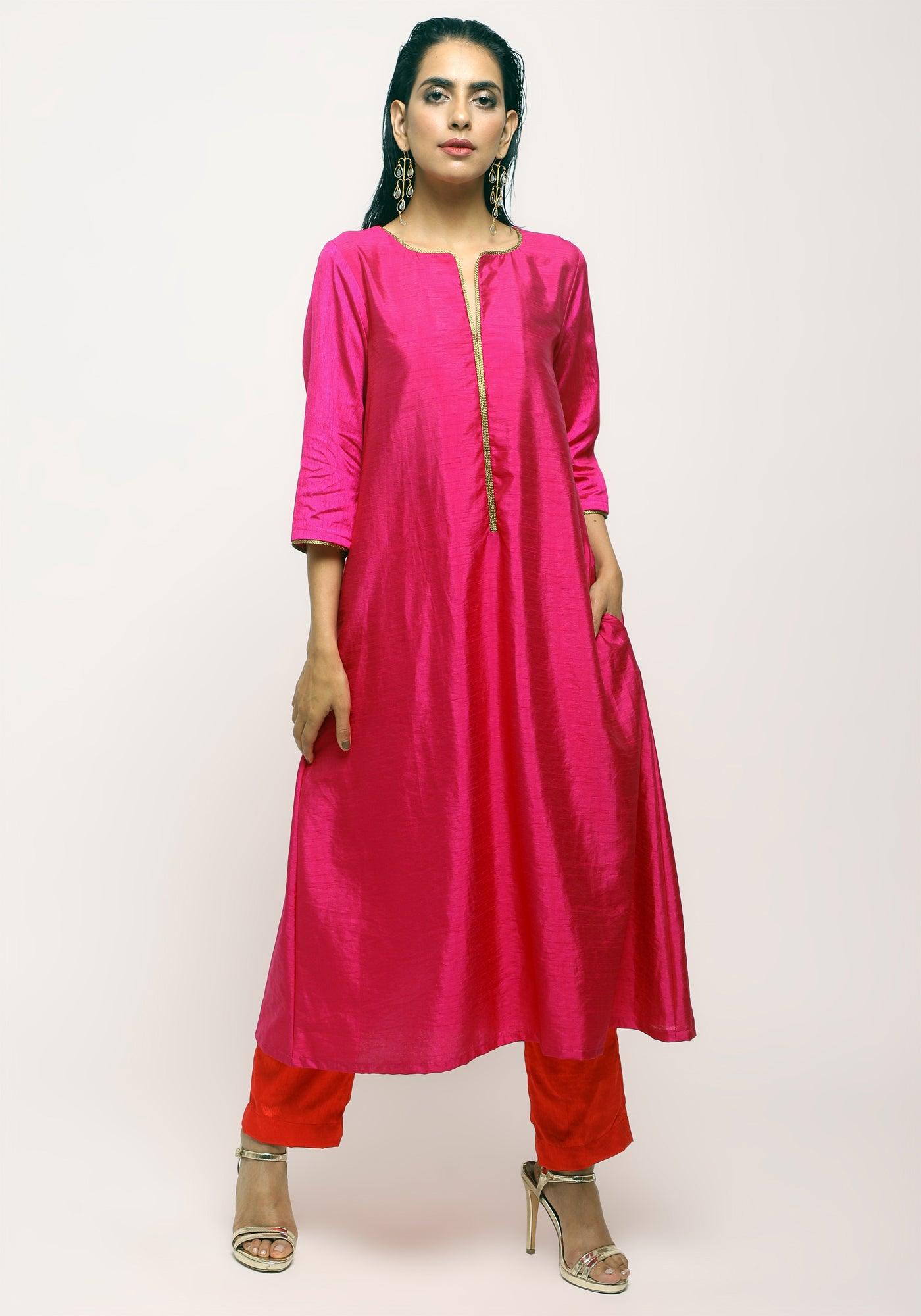 trueBrowns Pink Laced Kurta Set