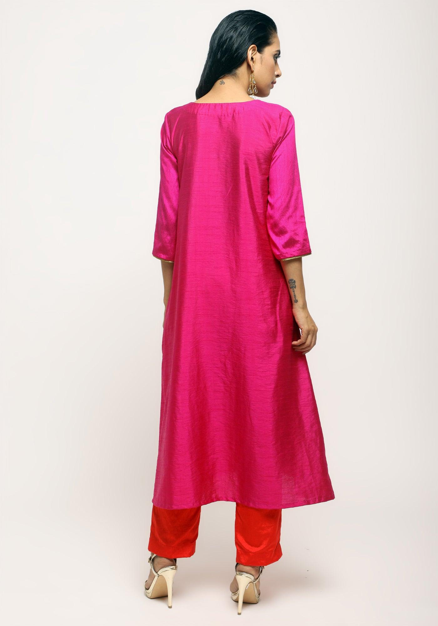 trueBrowns Pink Laced Kurta Set