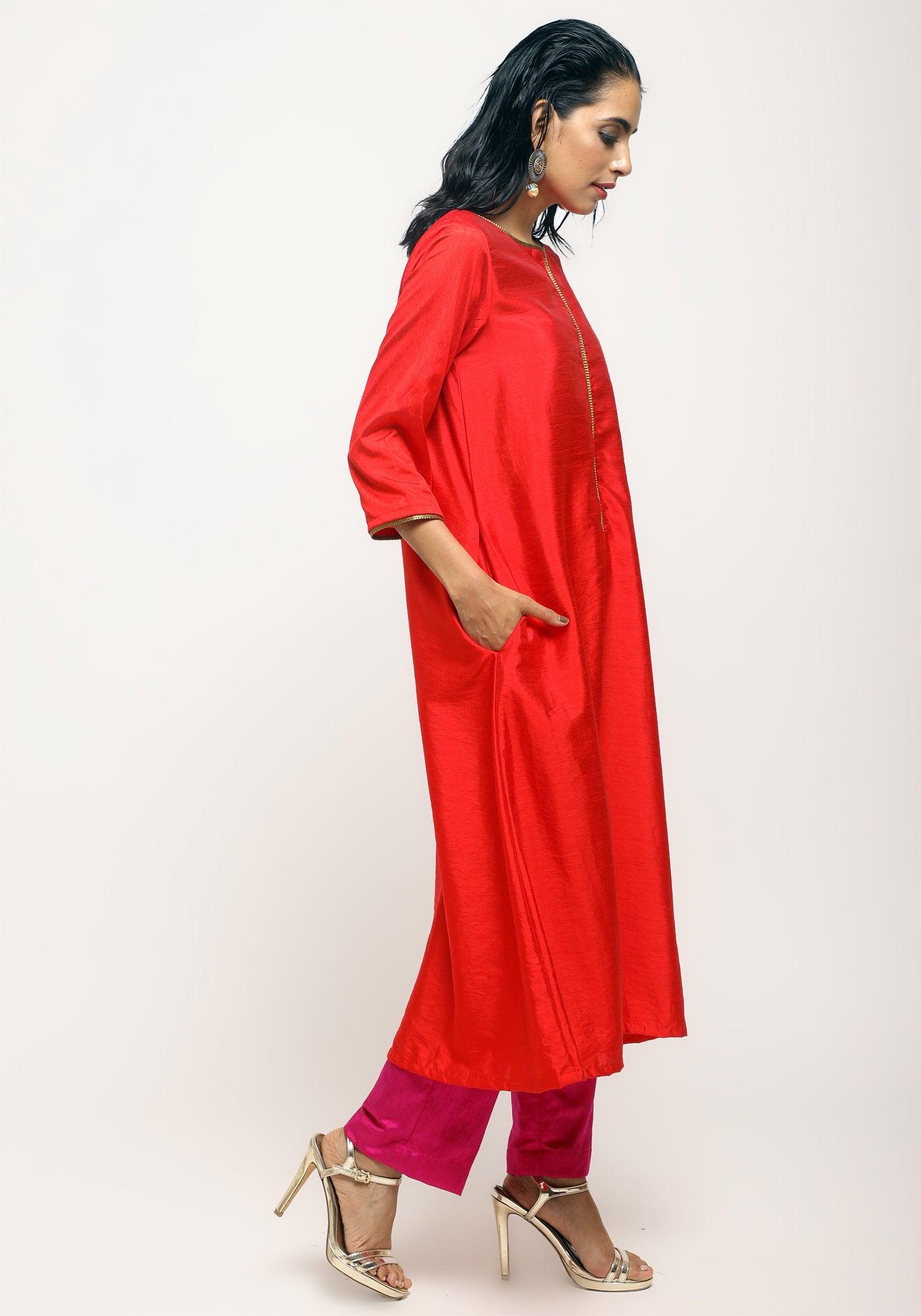 trueBrowns Orange Laced Kurta Set