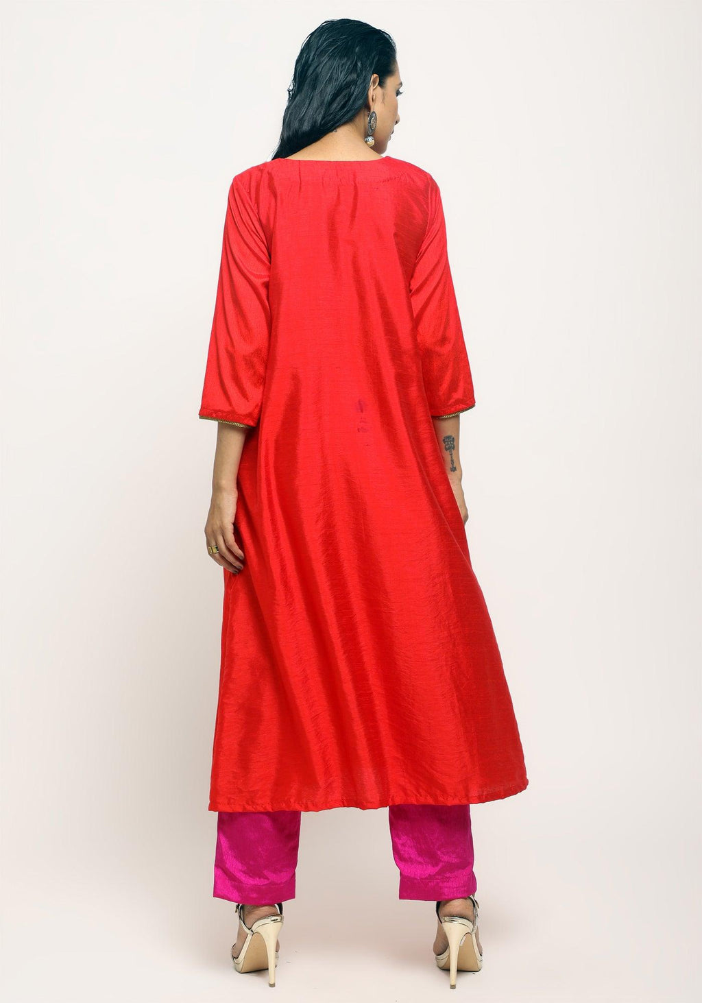 trueBrowns Orange Laced Kurta Set