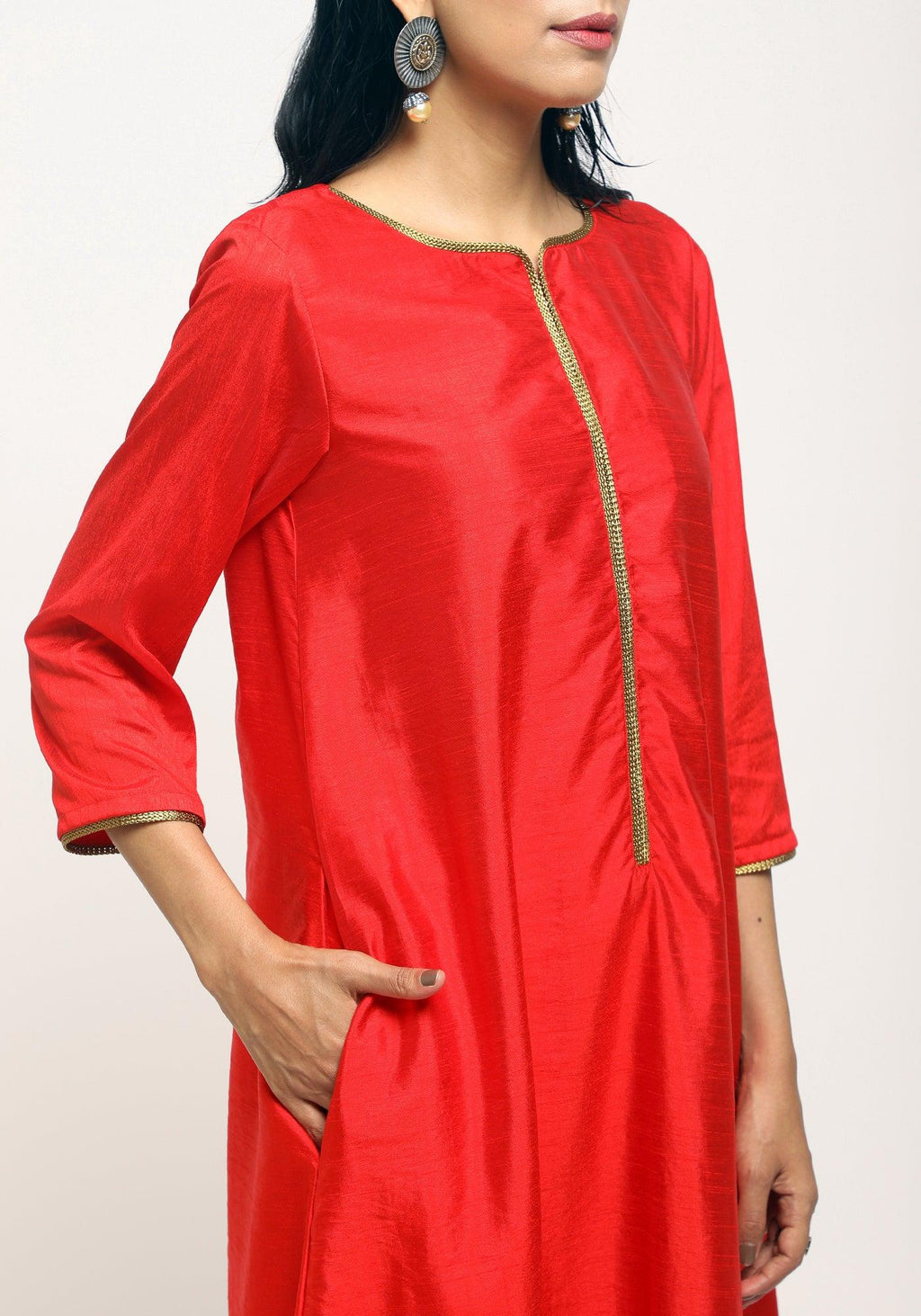 trueBrowns Orange Laced Kurta Set