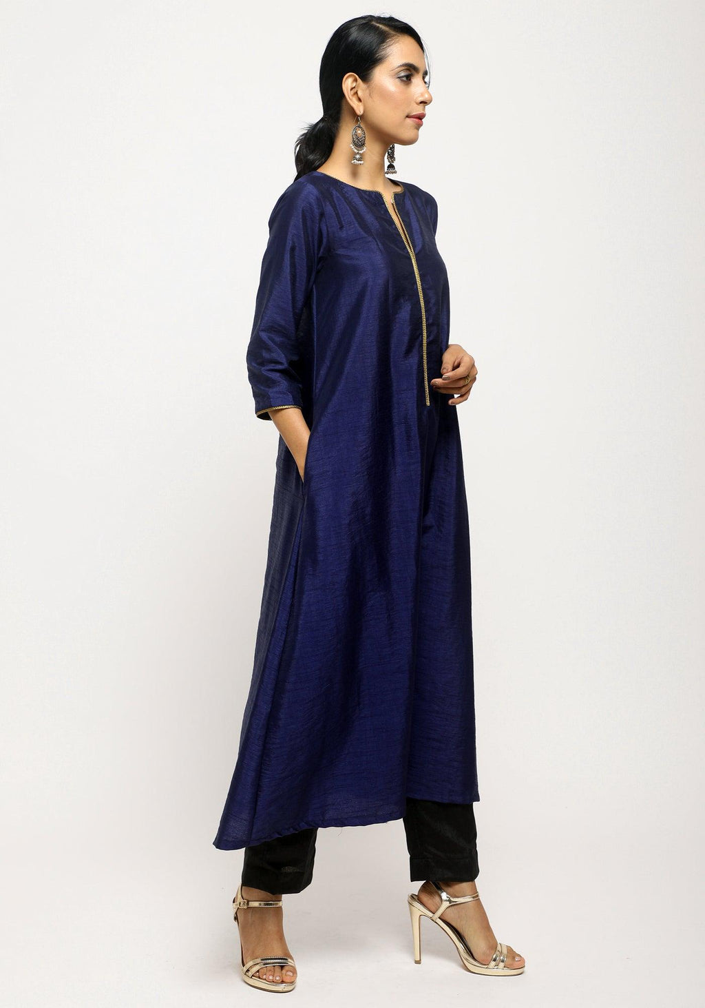 trueBrowns Blue Laced Kurta Set