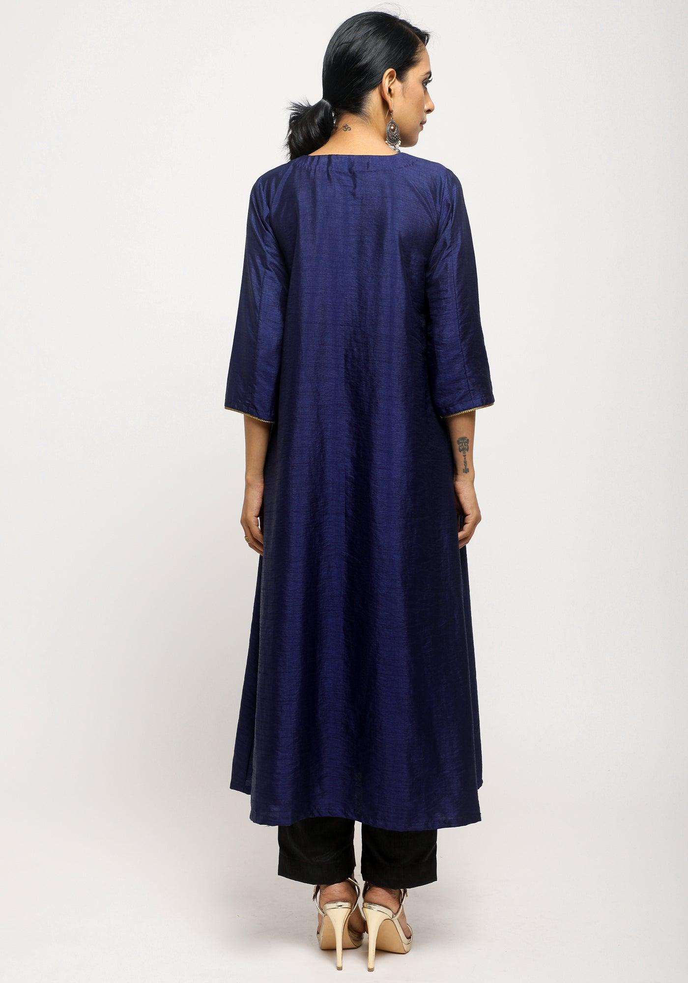 trueBrowns Blue Laced Kurta Set