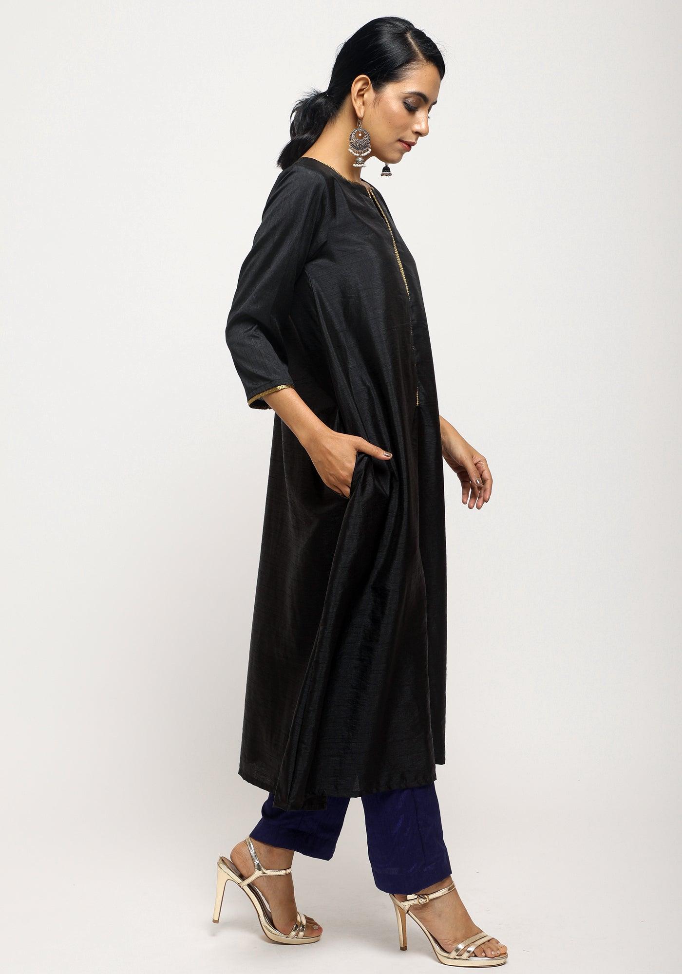 trueBrowns Black Laced Kurta Set
