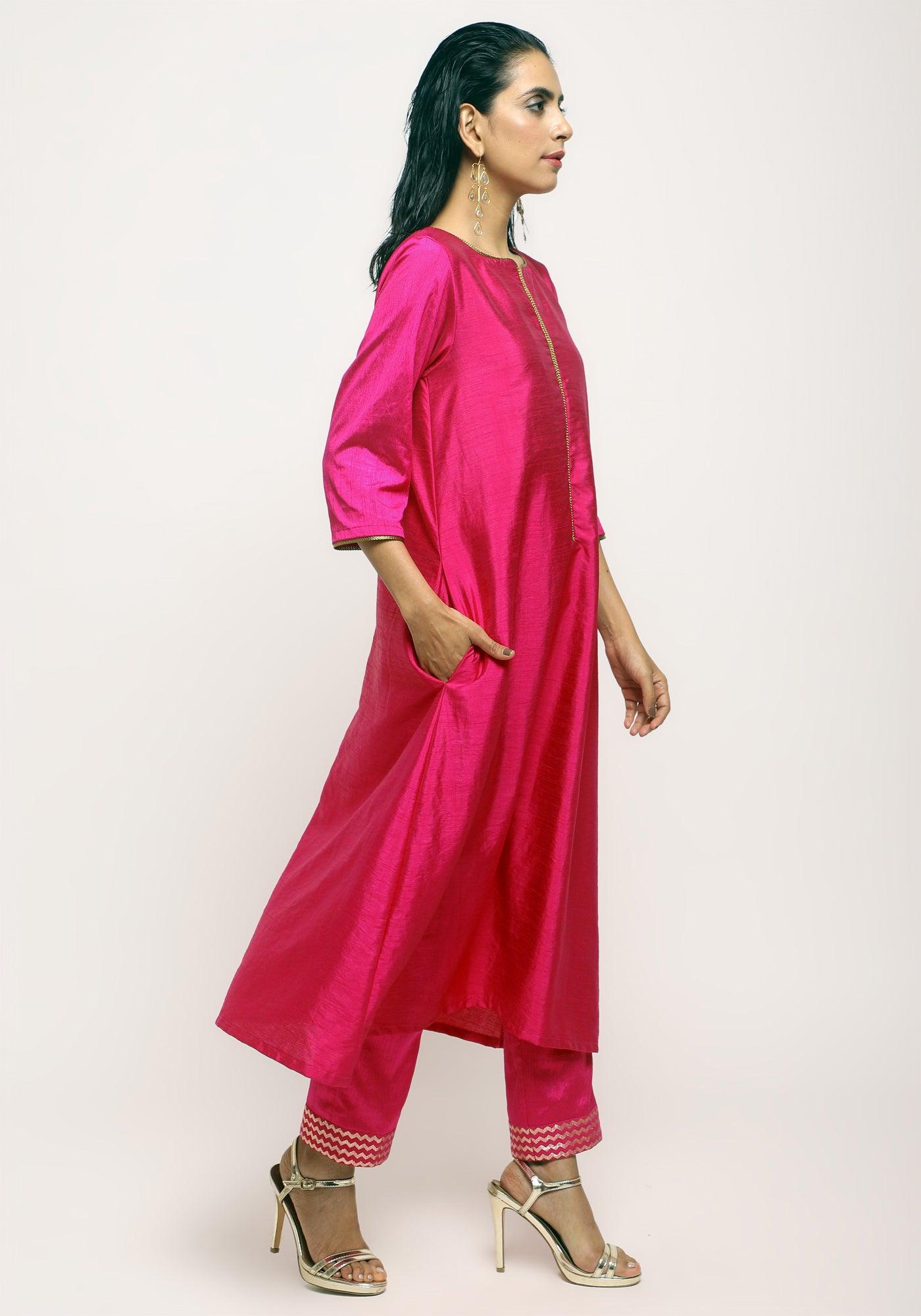 trueBrowns Pink Laced Kurta- Foil Pant