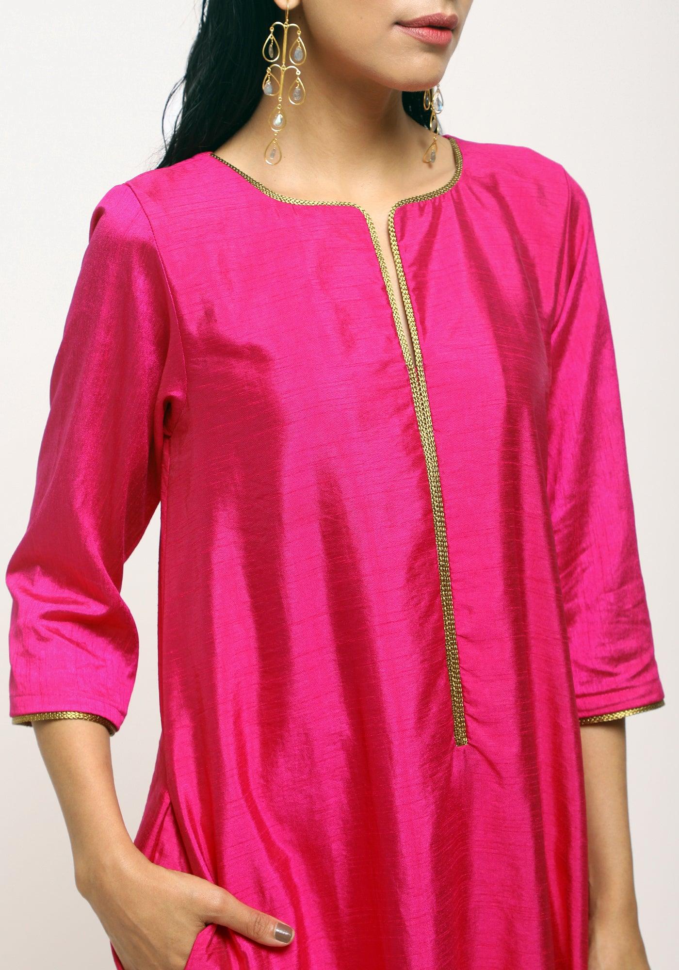 trueBrowns Pink Laced Kurta- Foil Pant
