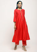 trueBrowns Orange Laced Kurta- Foil Pant