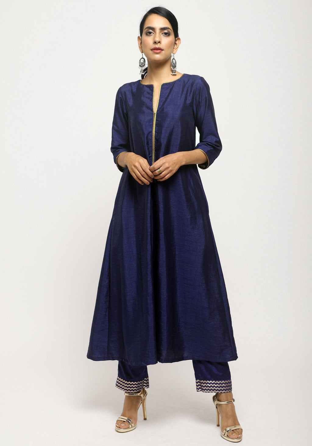 trueBrowns Blue Laced Kurta- Foil Pant