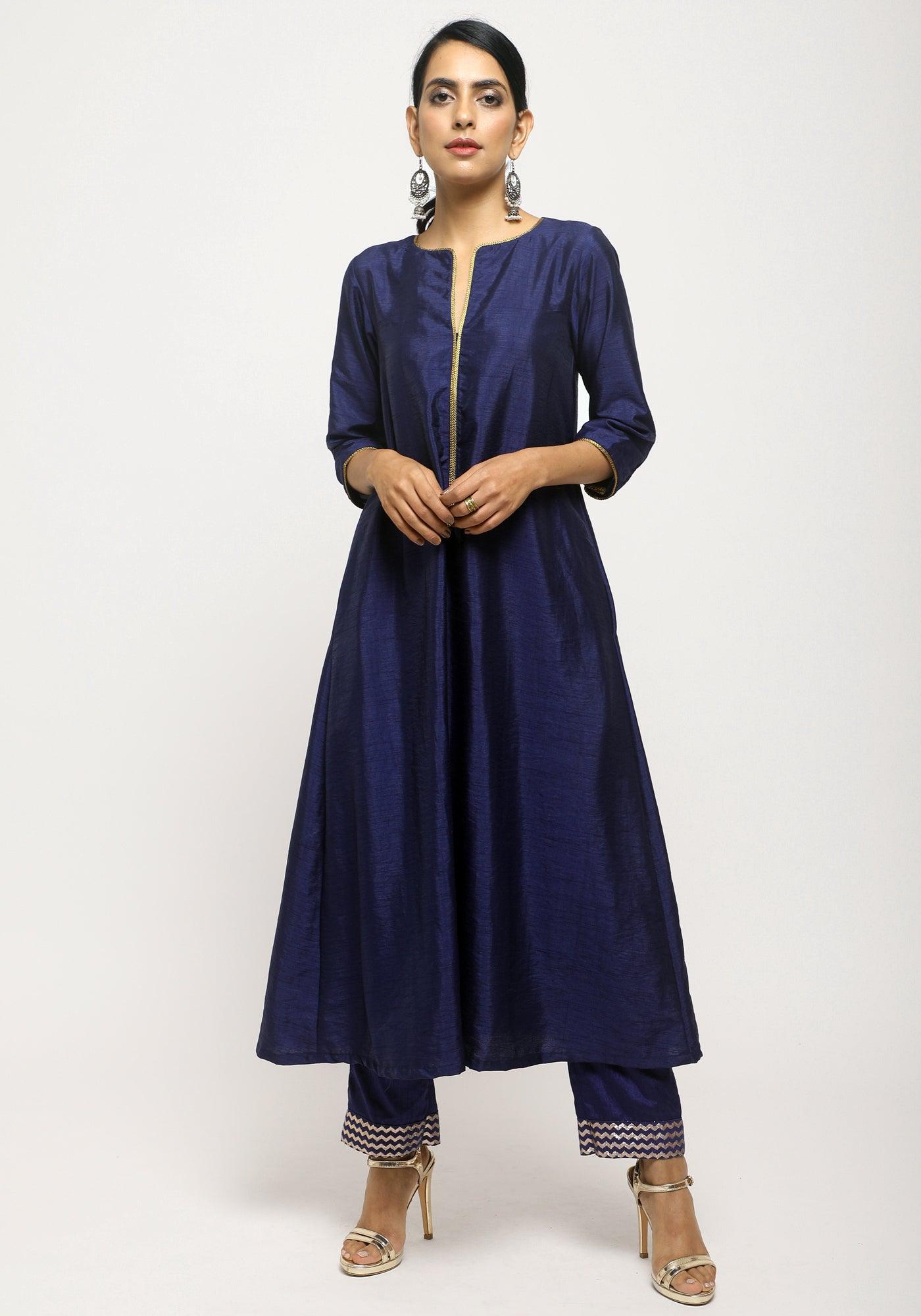 trueBrowns Blue Laced Kurta- Foil Pant