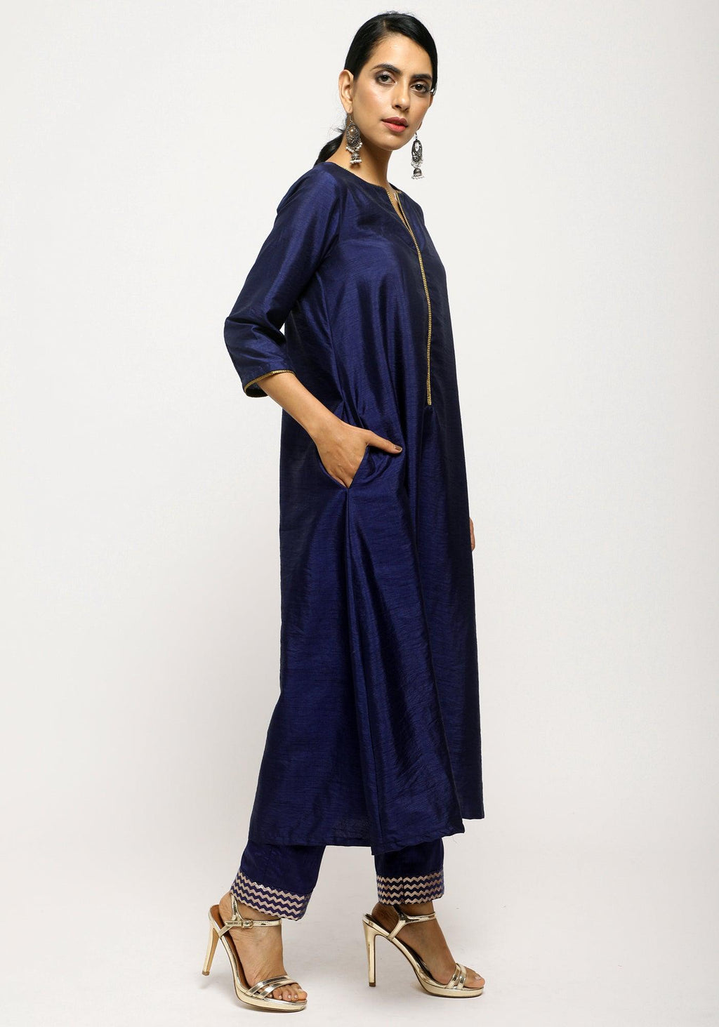 trueBrowns Blue Laced Kurta- Foil Pant