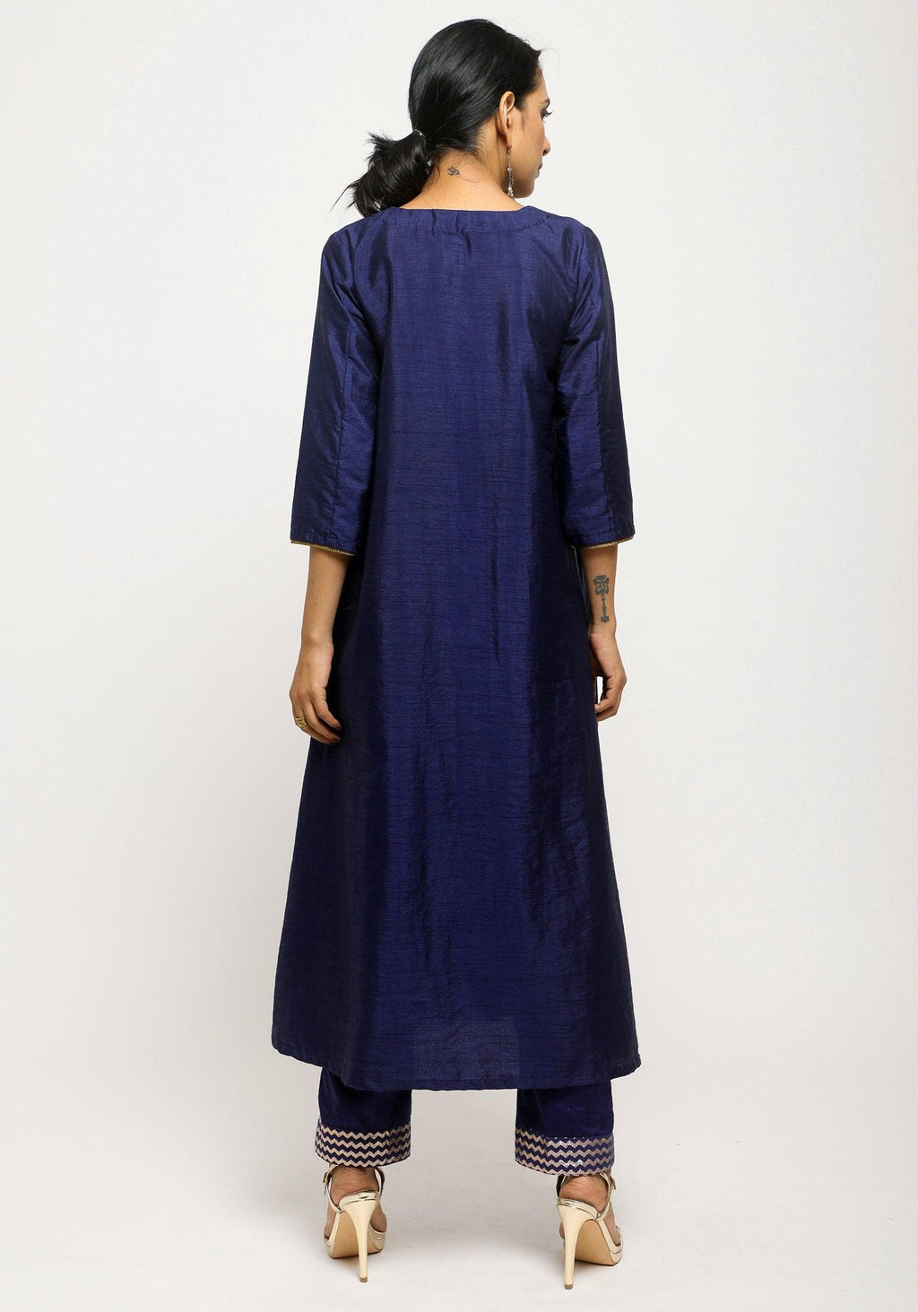 trueBrowns Blue Laced Kurta- Foil Pant