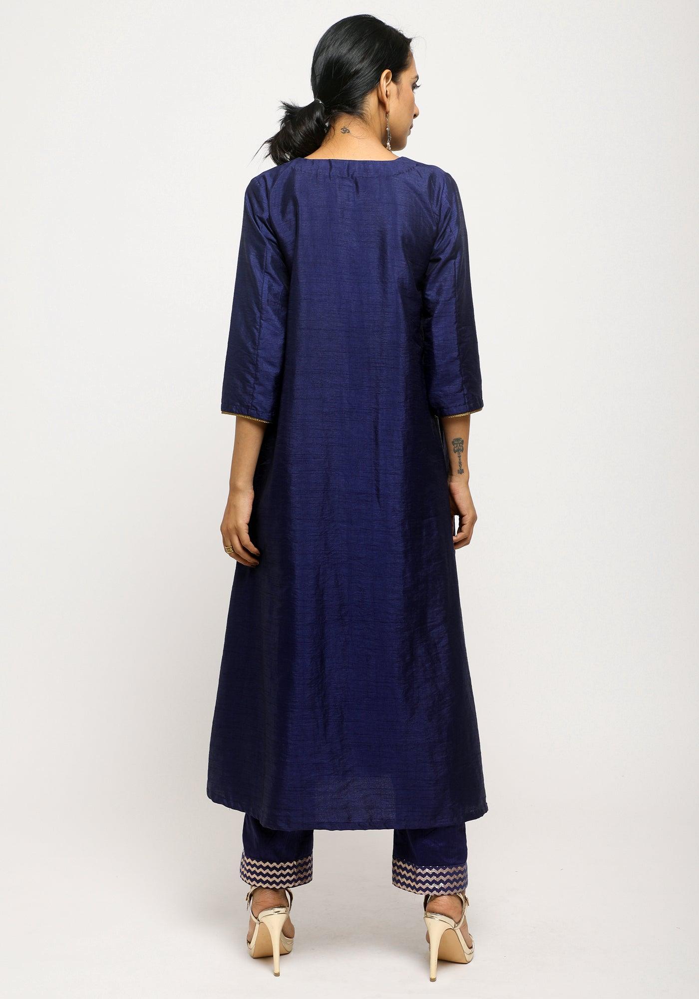 trueBrowns Blue Laced Kurta- Foil Pant