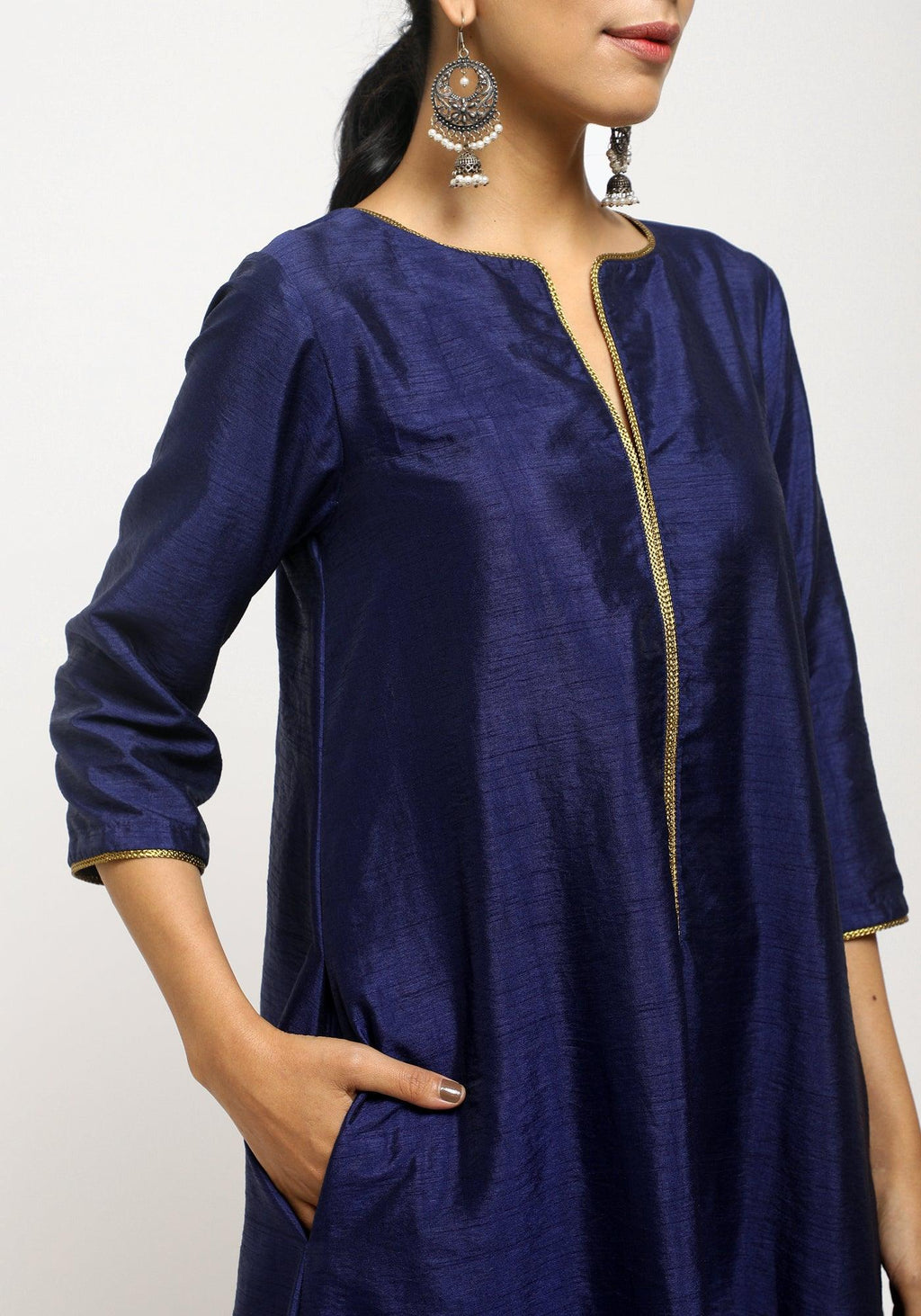 trueBrowns Blue Laced Kurta- Foil Pant
