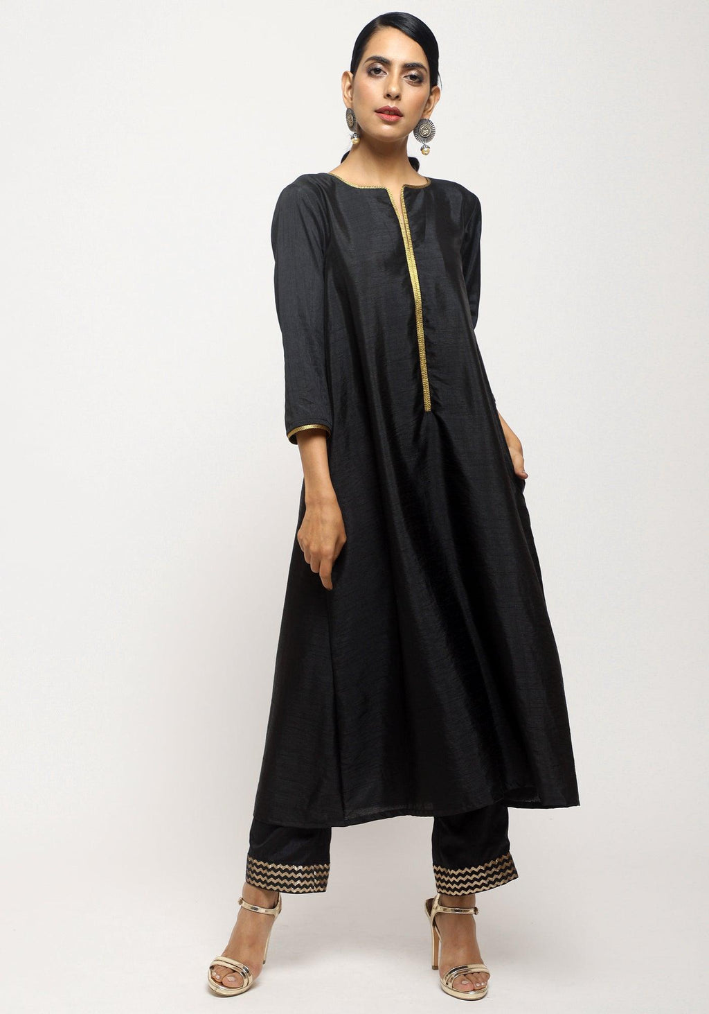trueBrowns Black Laced Kurta- Foil Pant