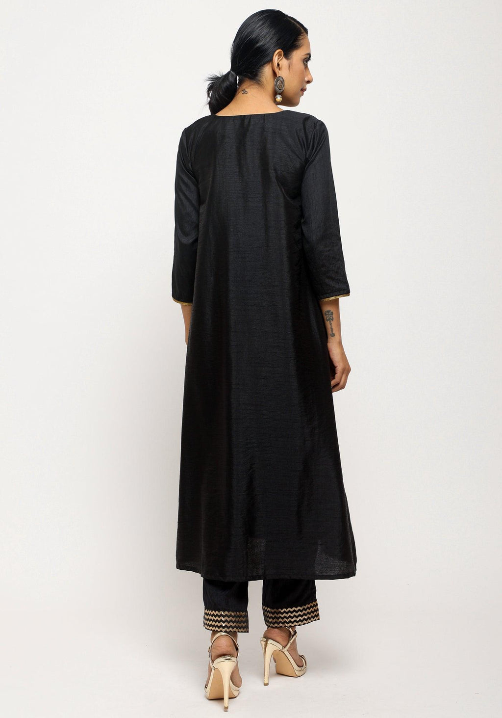 trueBrowns Black Laced Kurta- Foil Pant