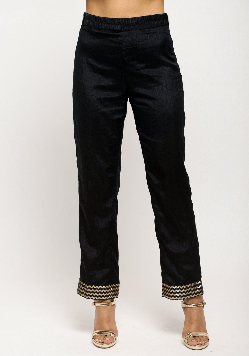 trueBrowns Black Laced Kurta- Foil Pant