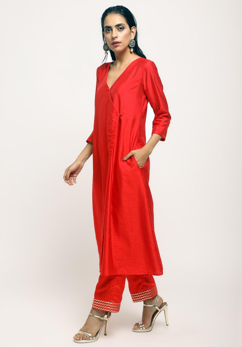 trueBrowns Orange Angrakha Foil Pant