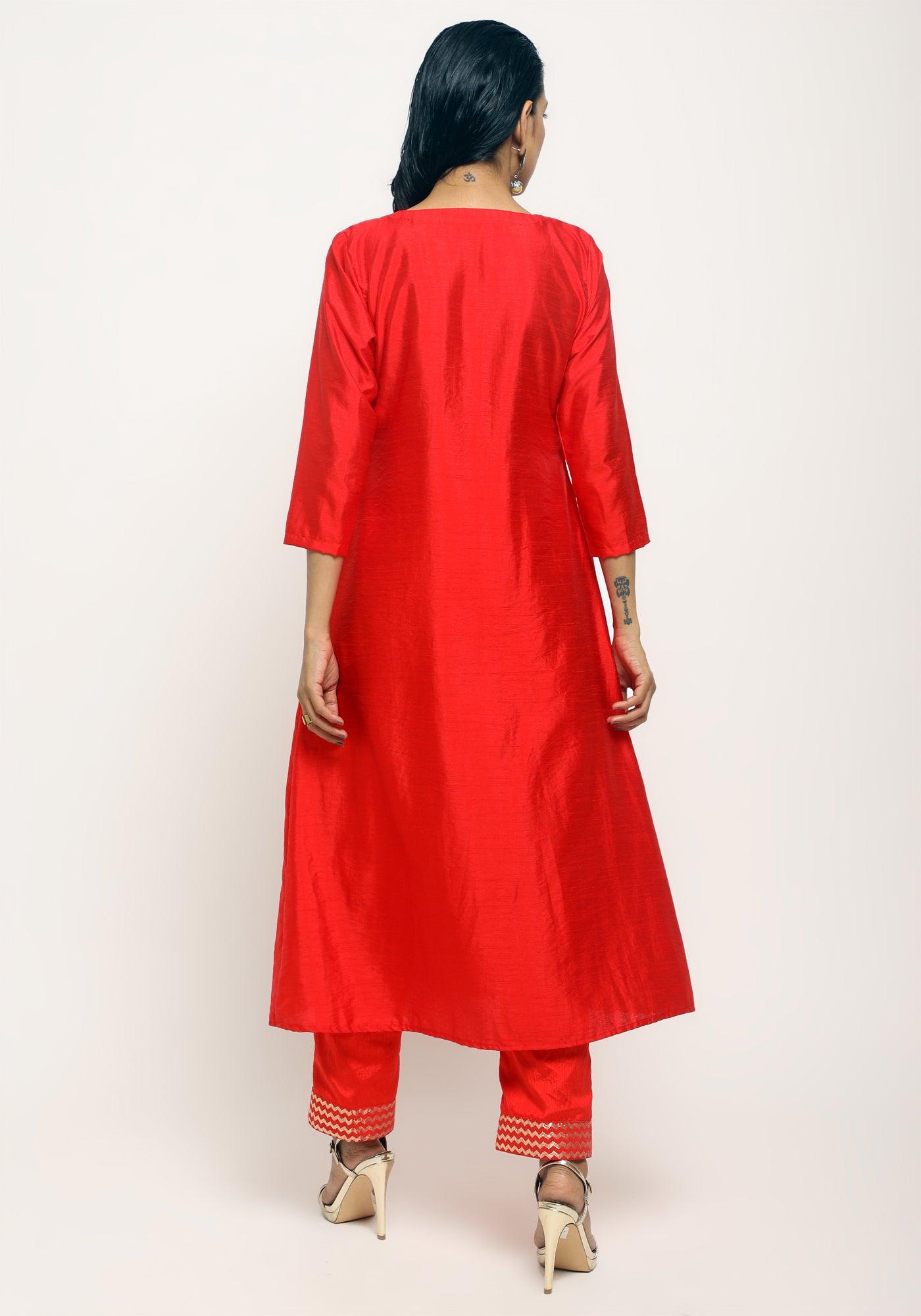 trueBrowns Orange Angrakha Foil Pant