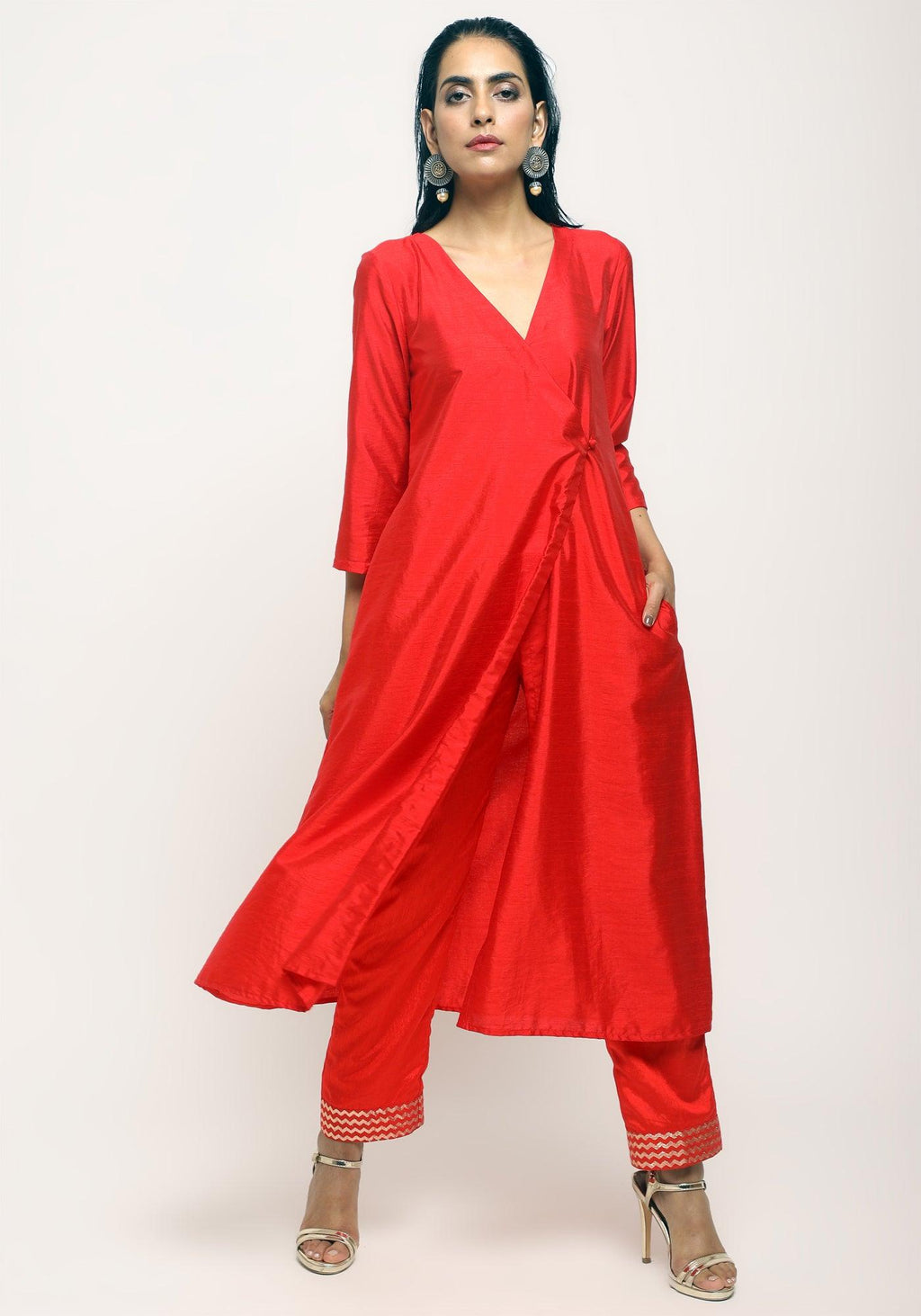 trueBrowns Orange Angrakha Foil Pant