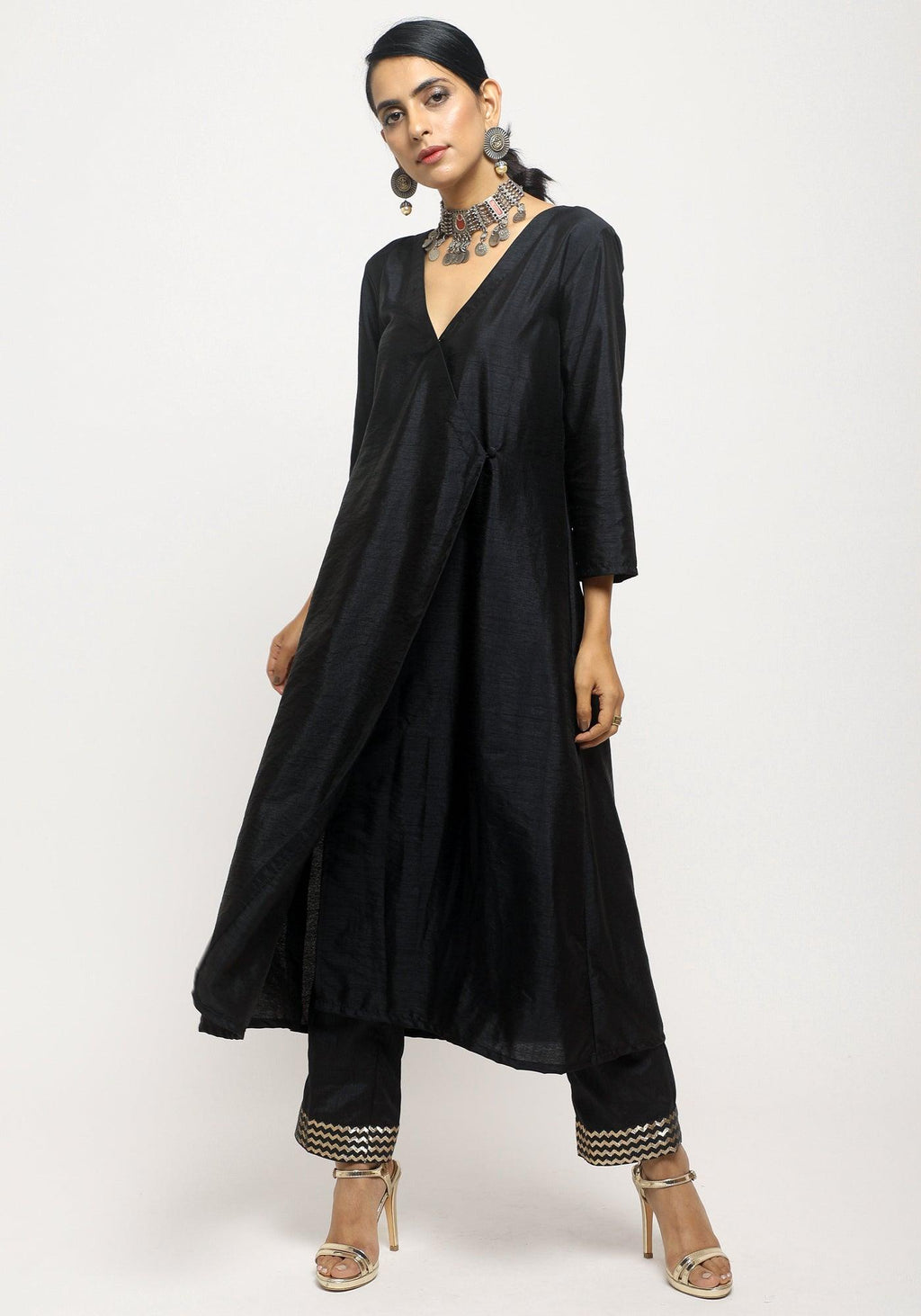 trueBrowns Black Angrakha Foil Pant