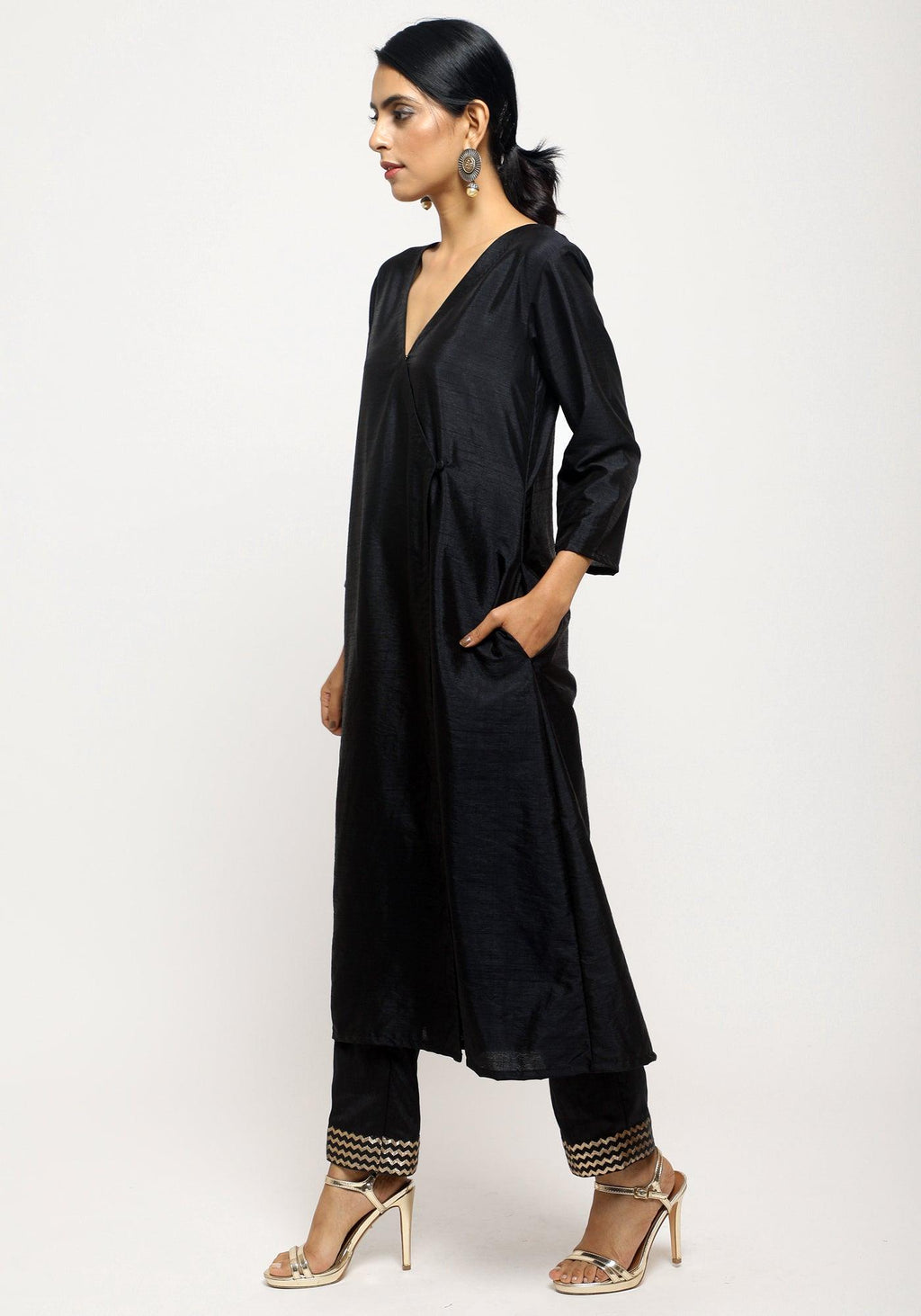 trueBrowns Black Angrakha Foil Pant