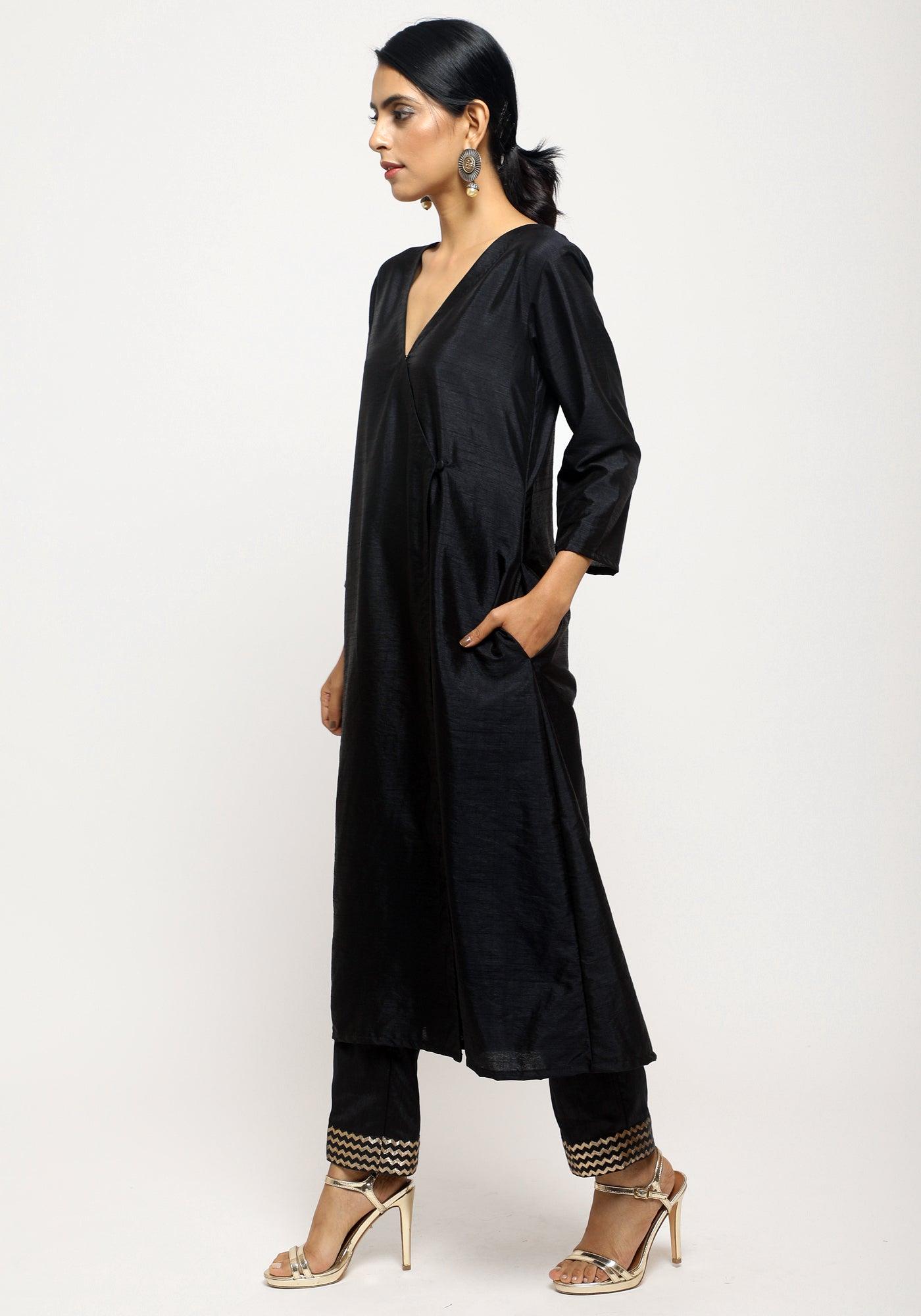 trueBrowns Black Angrakha Foil Pant