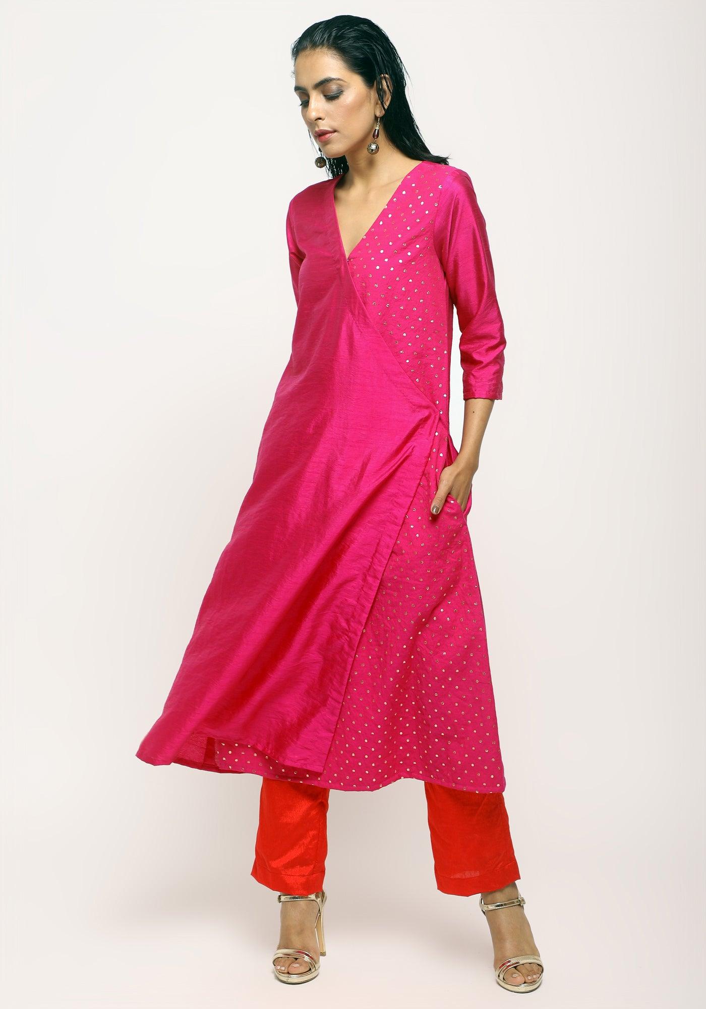 trueBrowns Pink Foil Angrakha Set