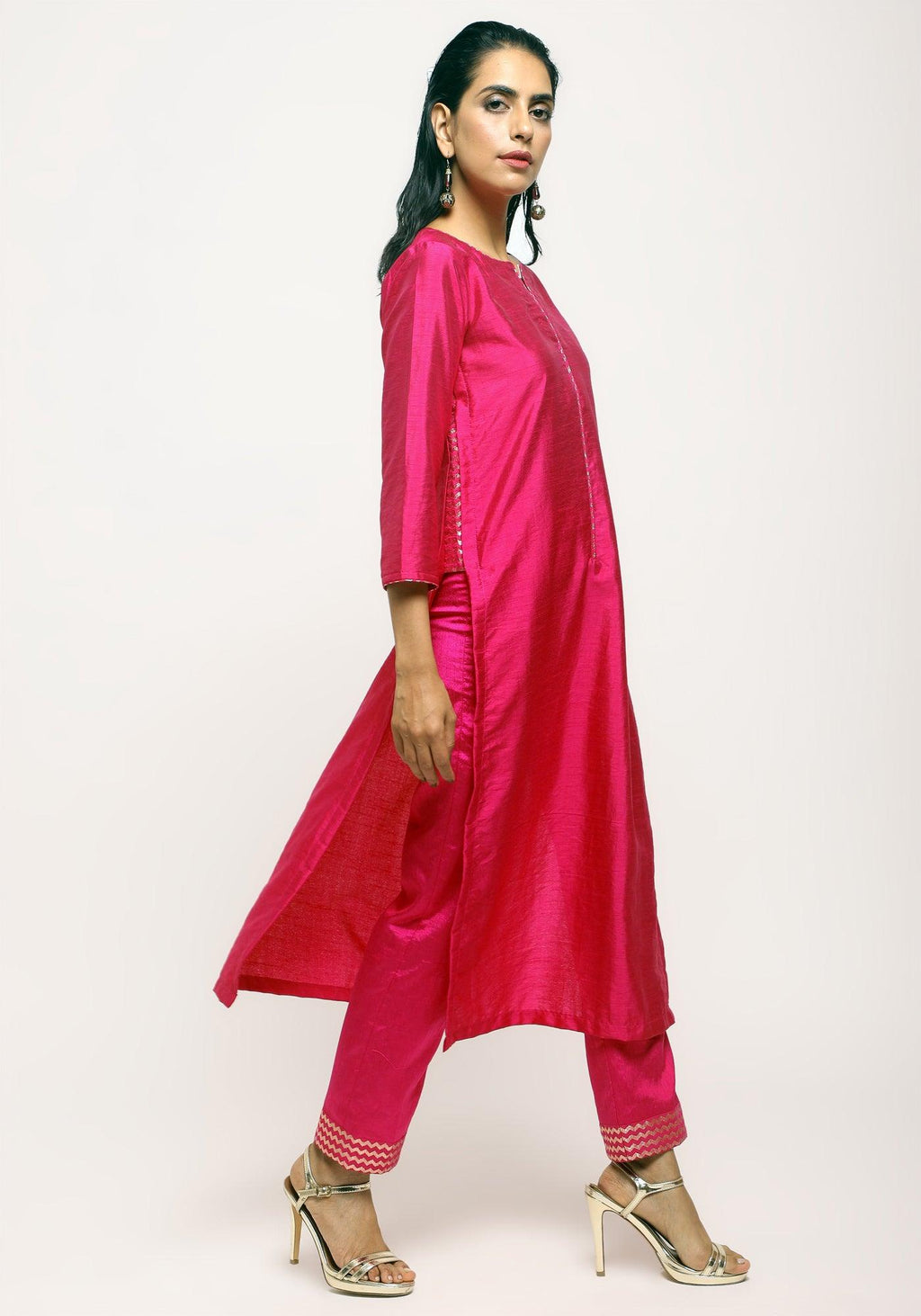 trueBrowns Pink Foil High Slit- Foil Pant