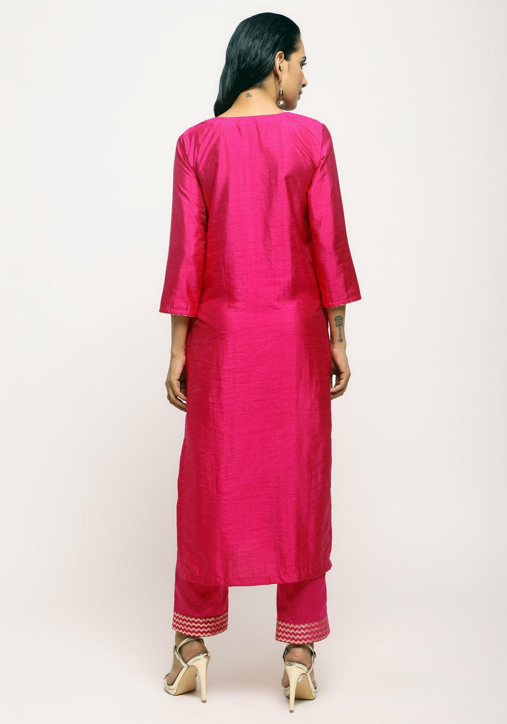 trueBrowns Pink Foil High Slit- Foil Pant