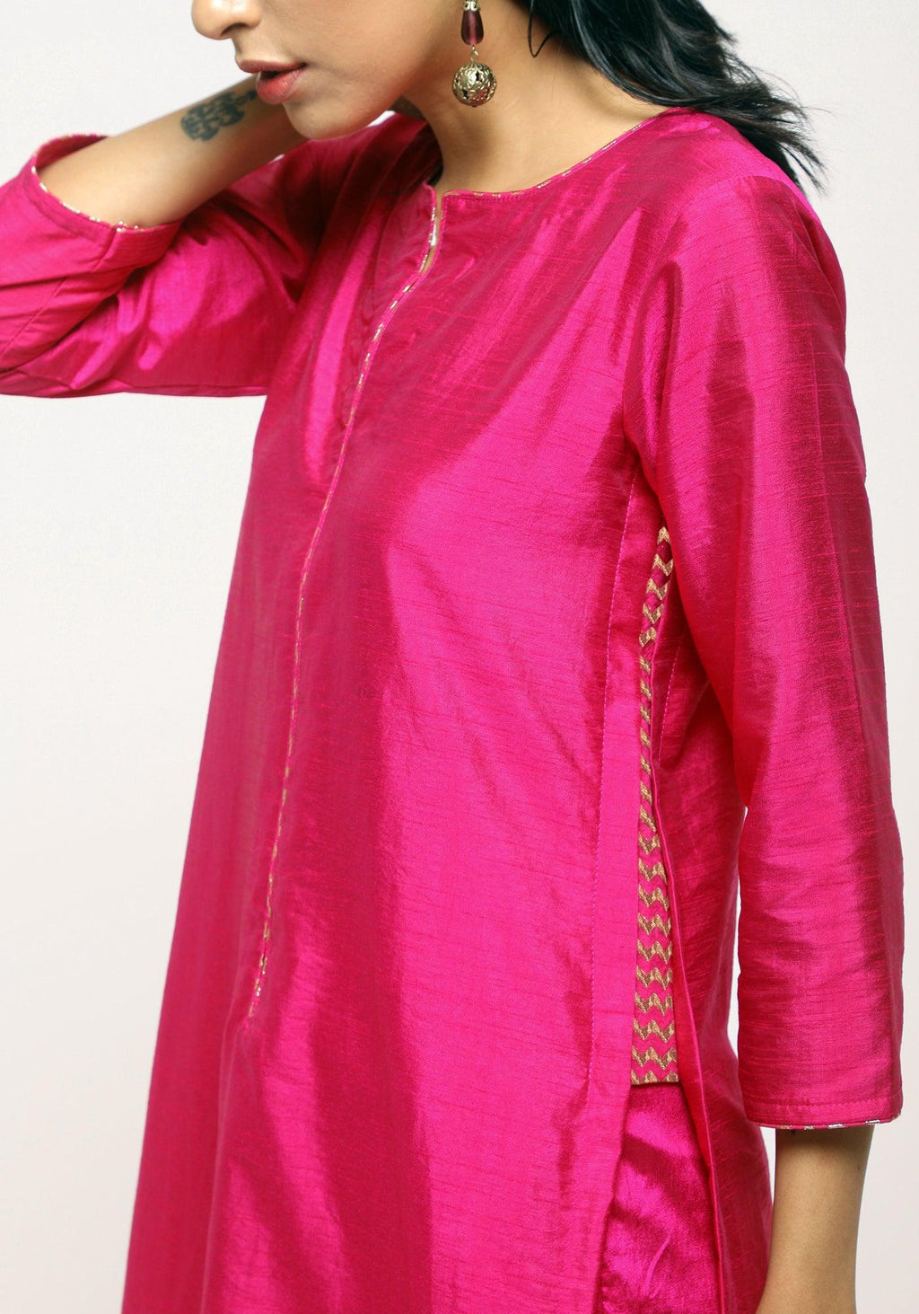 trueBrowns Pink Foil High Slit- Foil Pant
