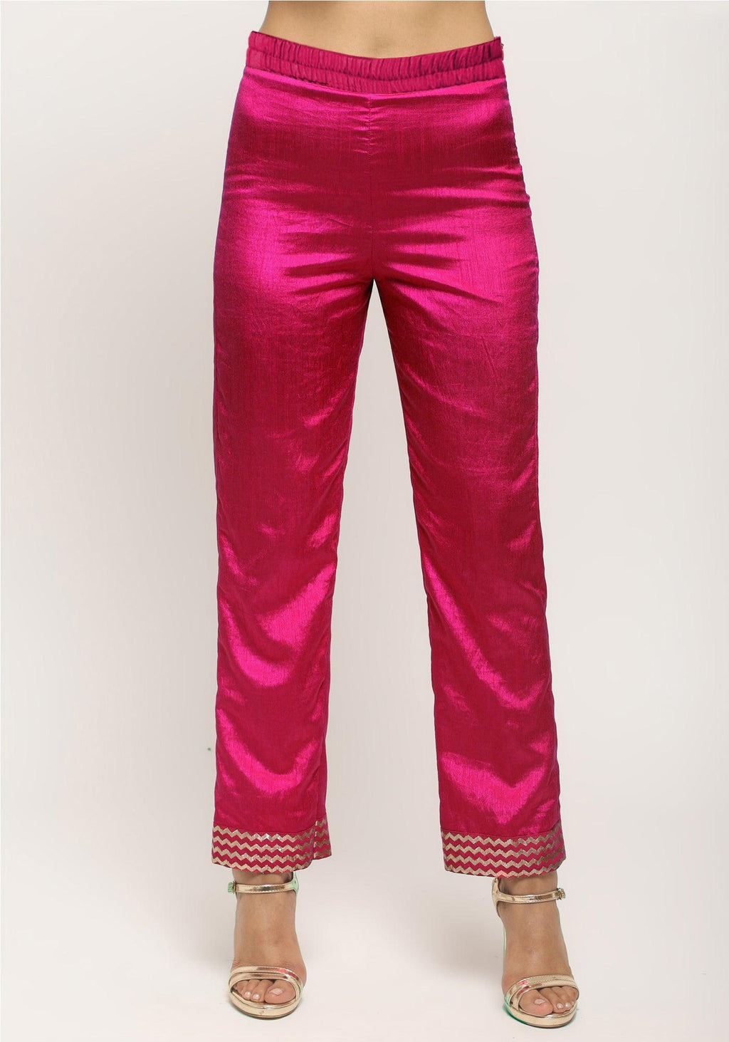 trueBrowns Pink Foil High Slit- Foil Pant
