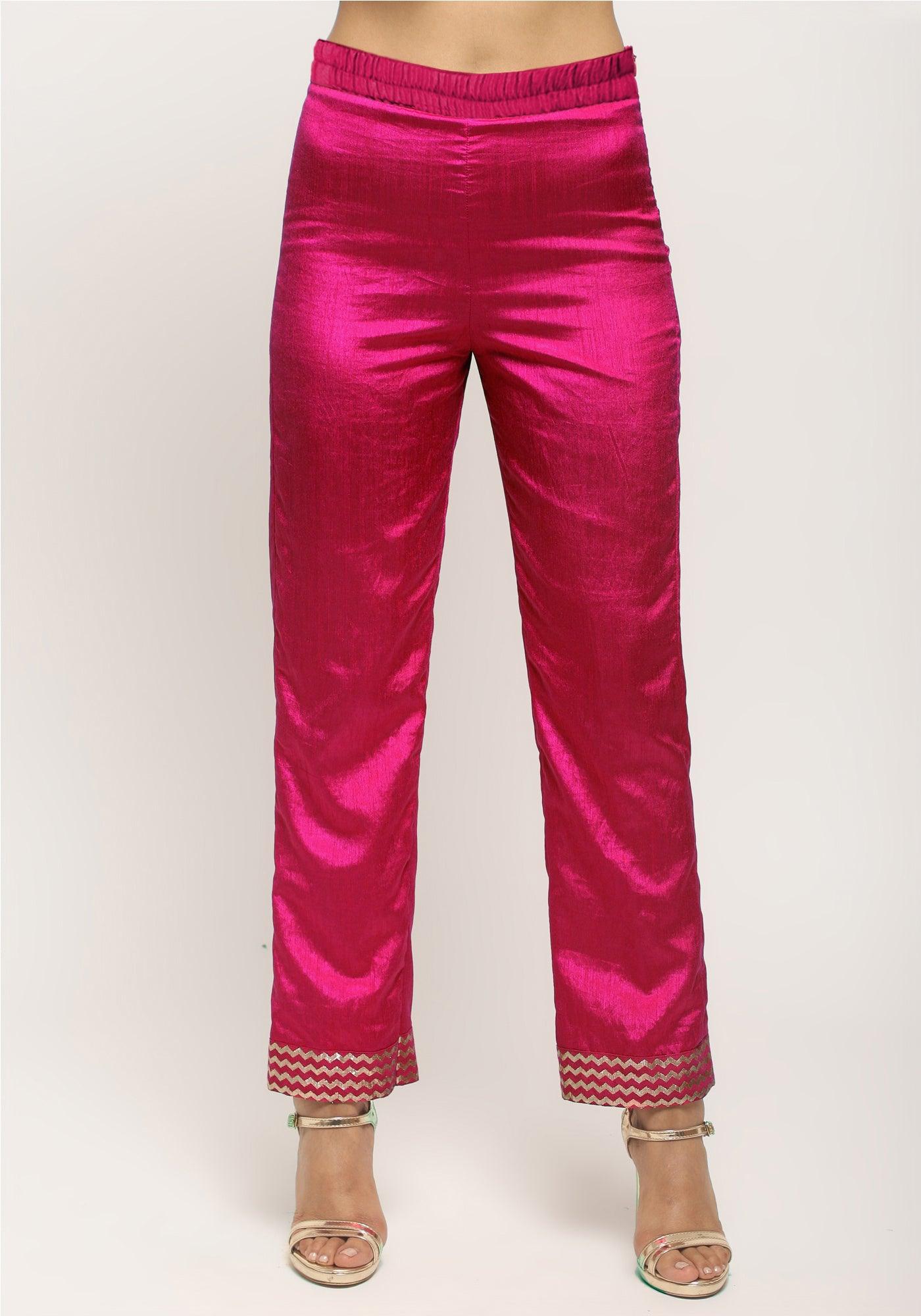 trueBrowns Pink Foil High Slit- Foil Pant