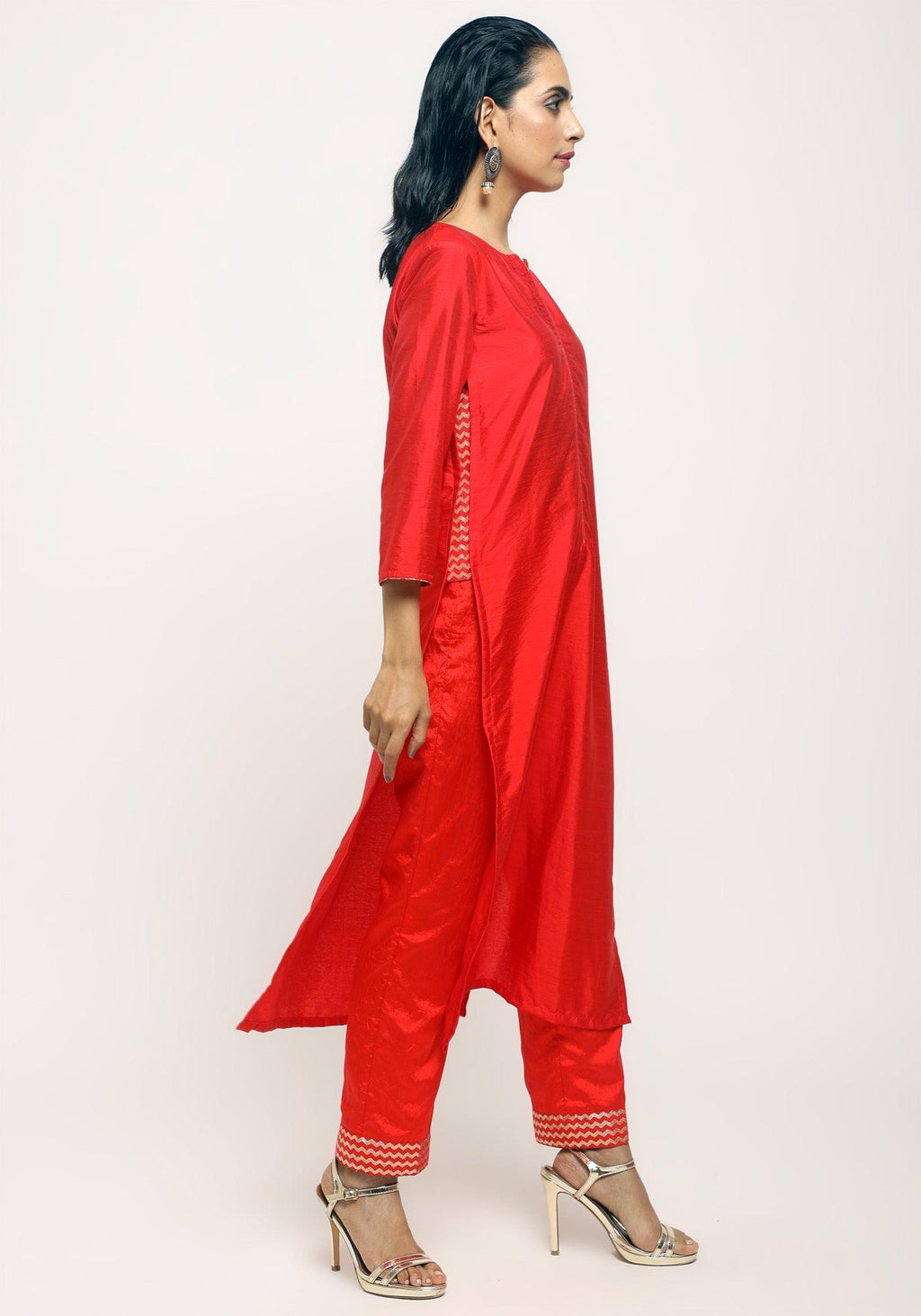 trueBrowns Orange Foil High Slit- Foil Pant
