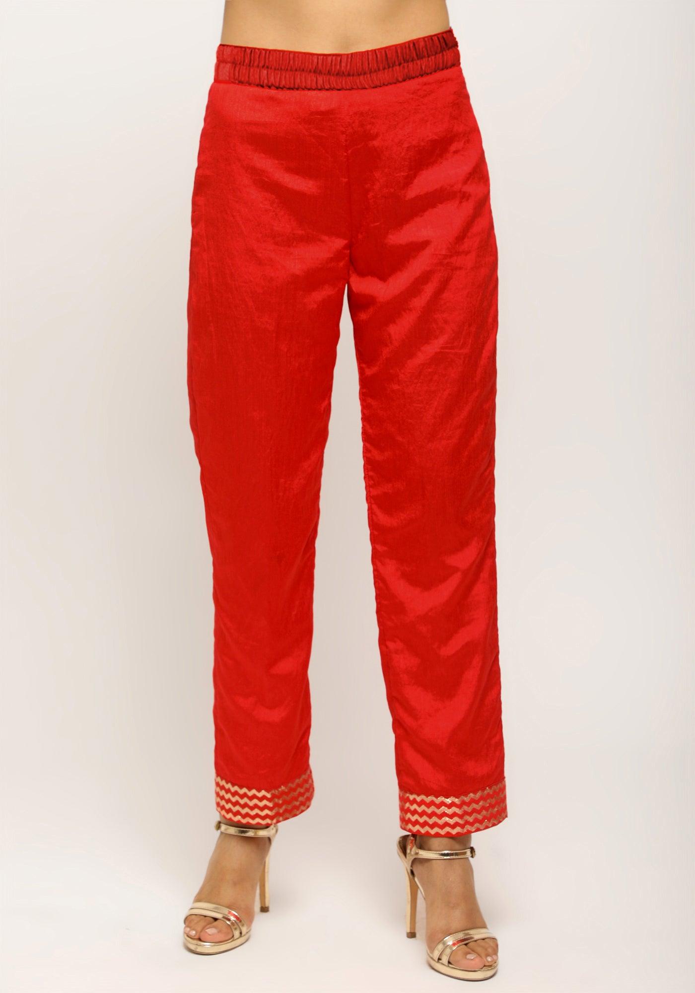 trueBrowns Orange Foil High Slit- Foil Pant