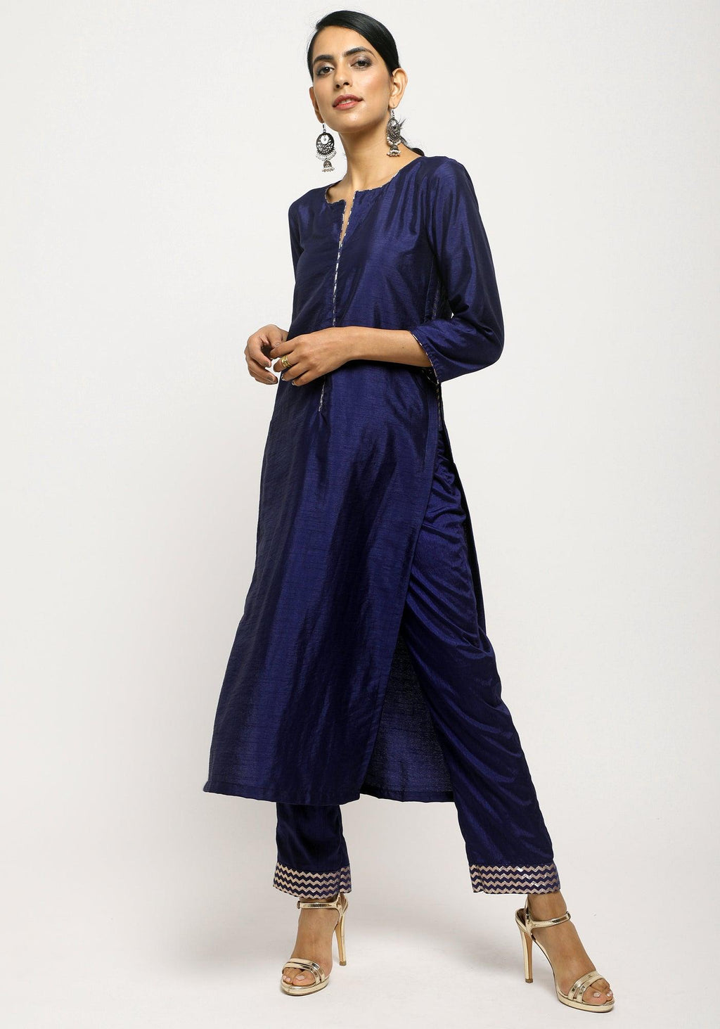 trueBrowns Blue Foil High Slit- Foil Pant