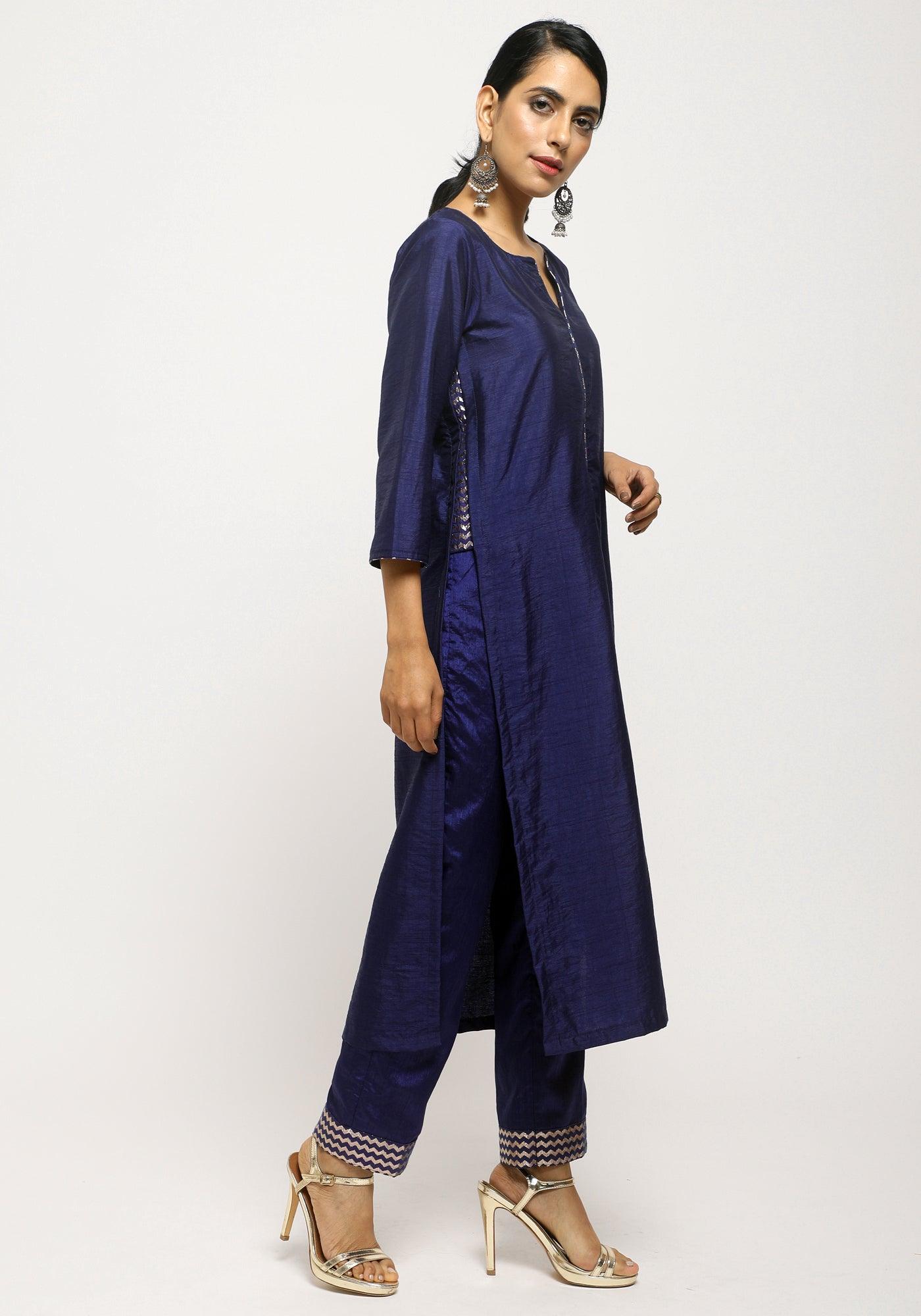 trueBrowns Blue Foil High Slit- Foil Pant