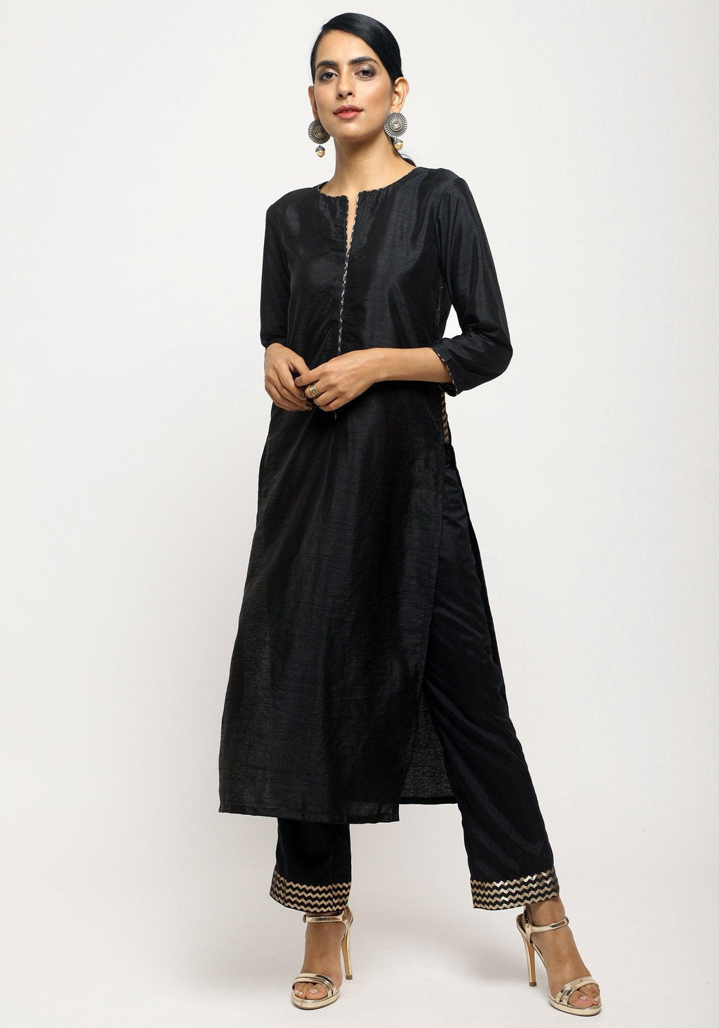 trueBrowns Black Foil High Slit- Foil Pant