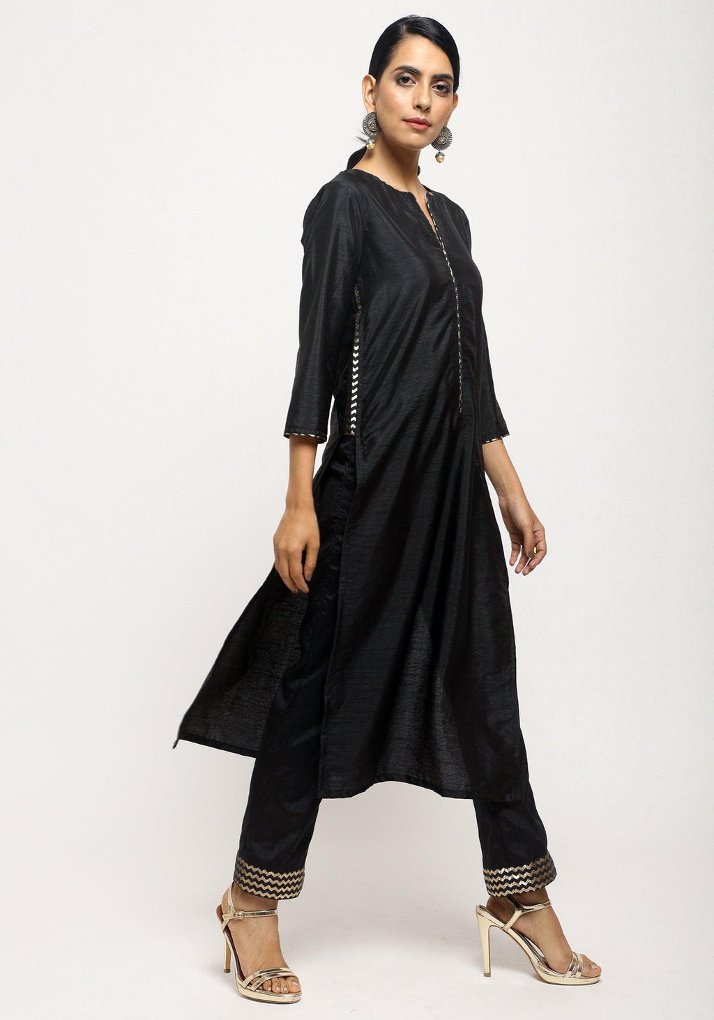 trueBrowns Black Foil High Slit- Foil Pant