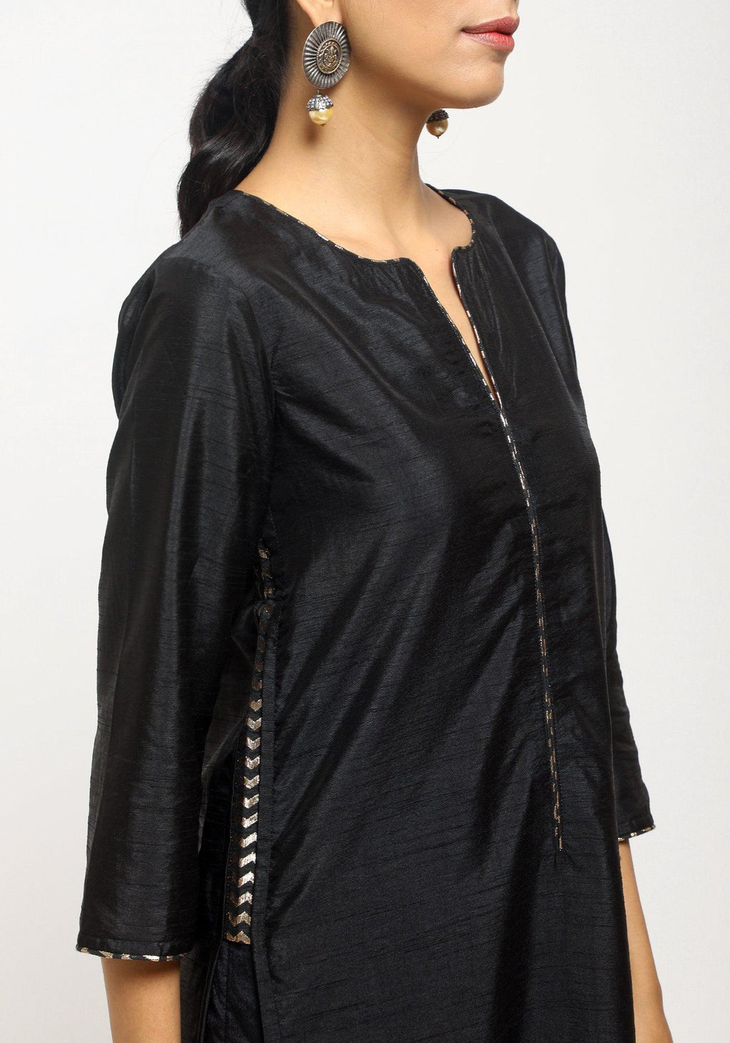 trueBrowns Black Foil High Slit- Foil Pant