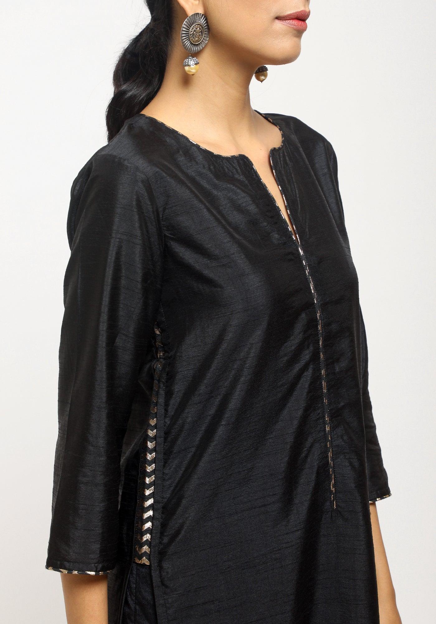 trueBrowns Black Foil High Slit- Foil Pant