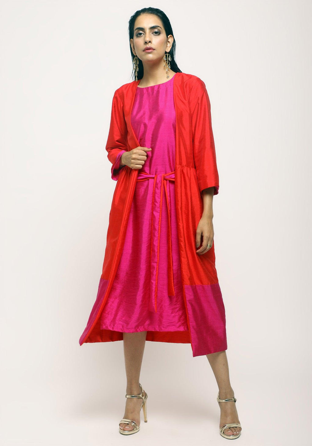 trueBrowns Orange Pink Silk Jacket